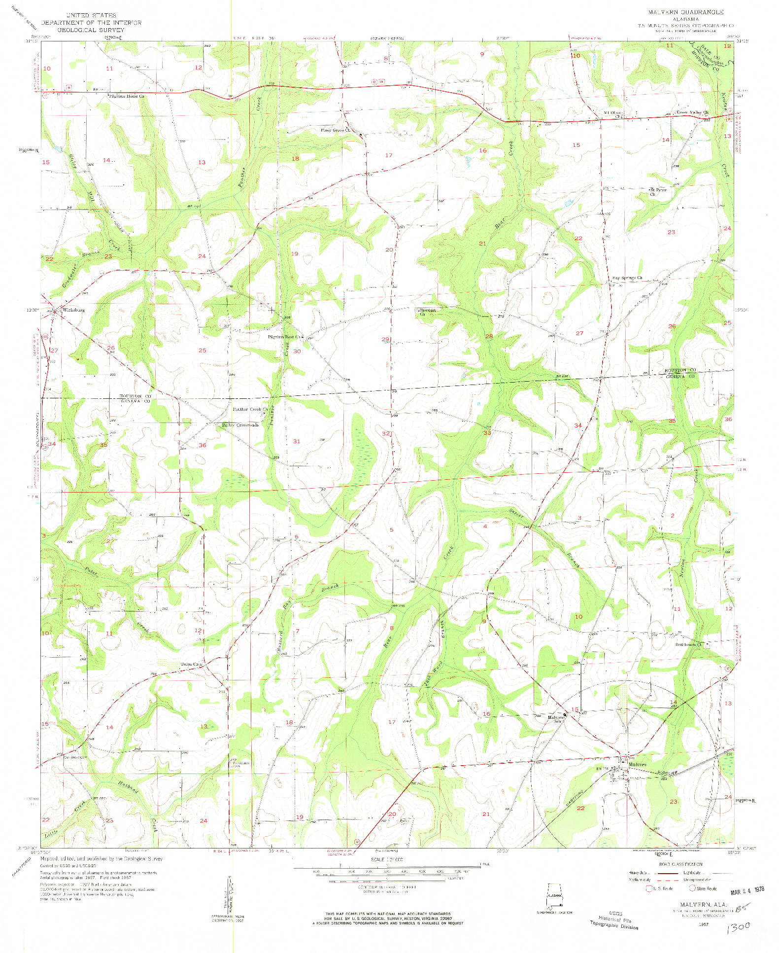 USGS 1:24000-SCALE QUADRANGLE FOR MALVERN, AL 1957