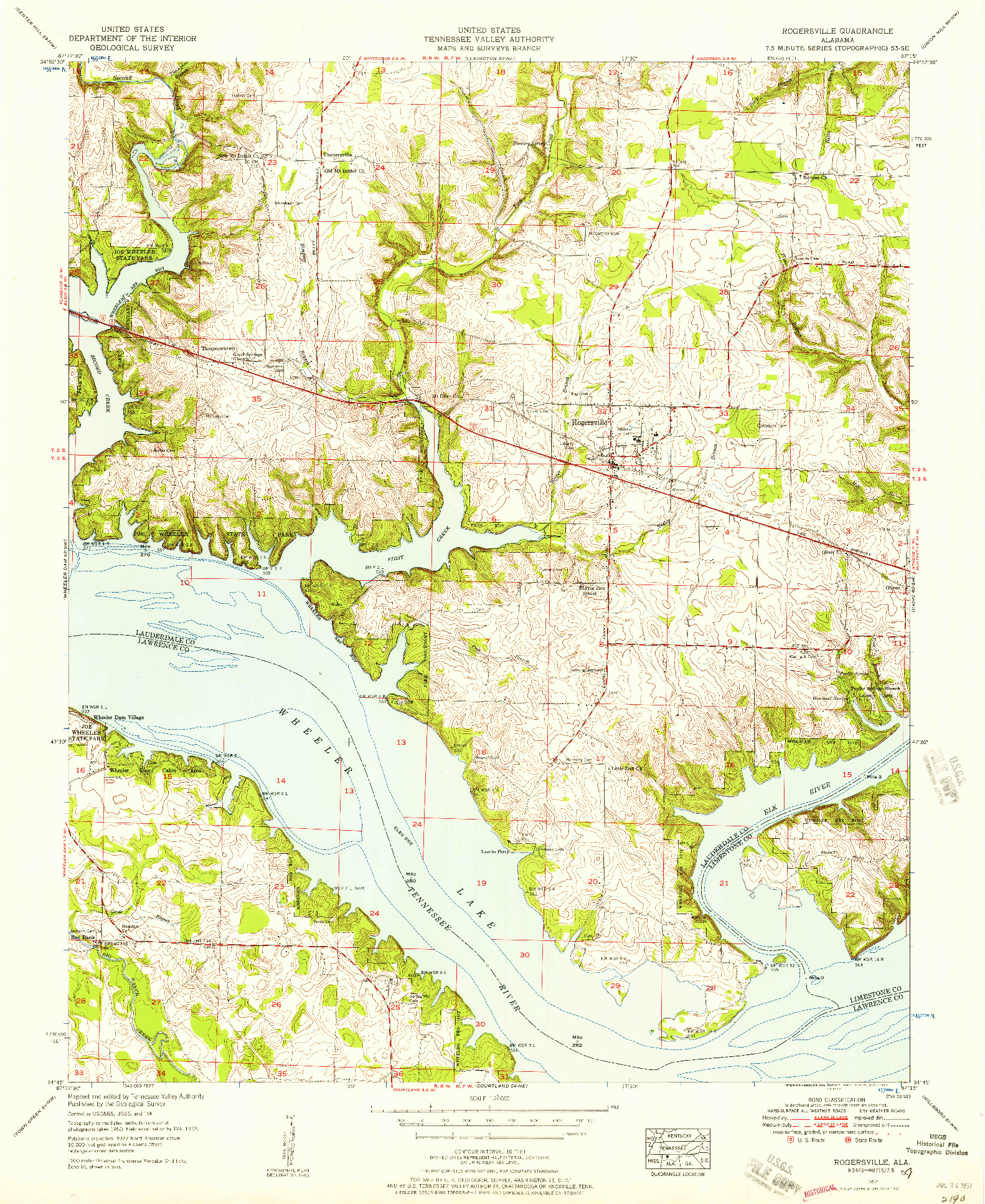 USGS 1:24000-SCALE QUADRANGLE FOR ROGERSVILLE, AL 1952