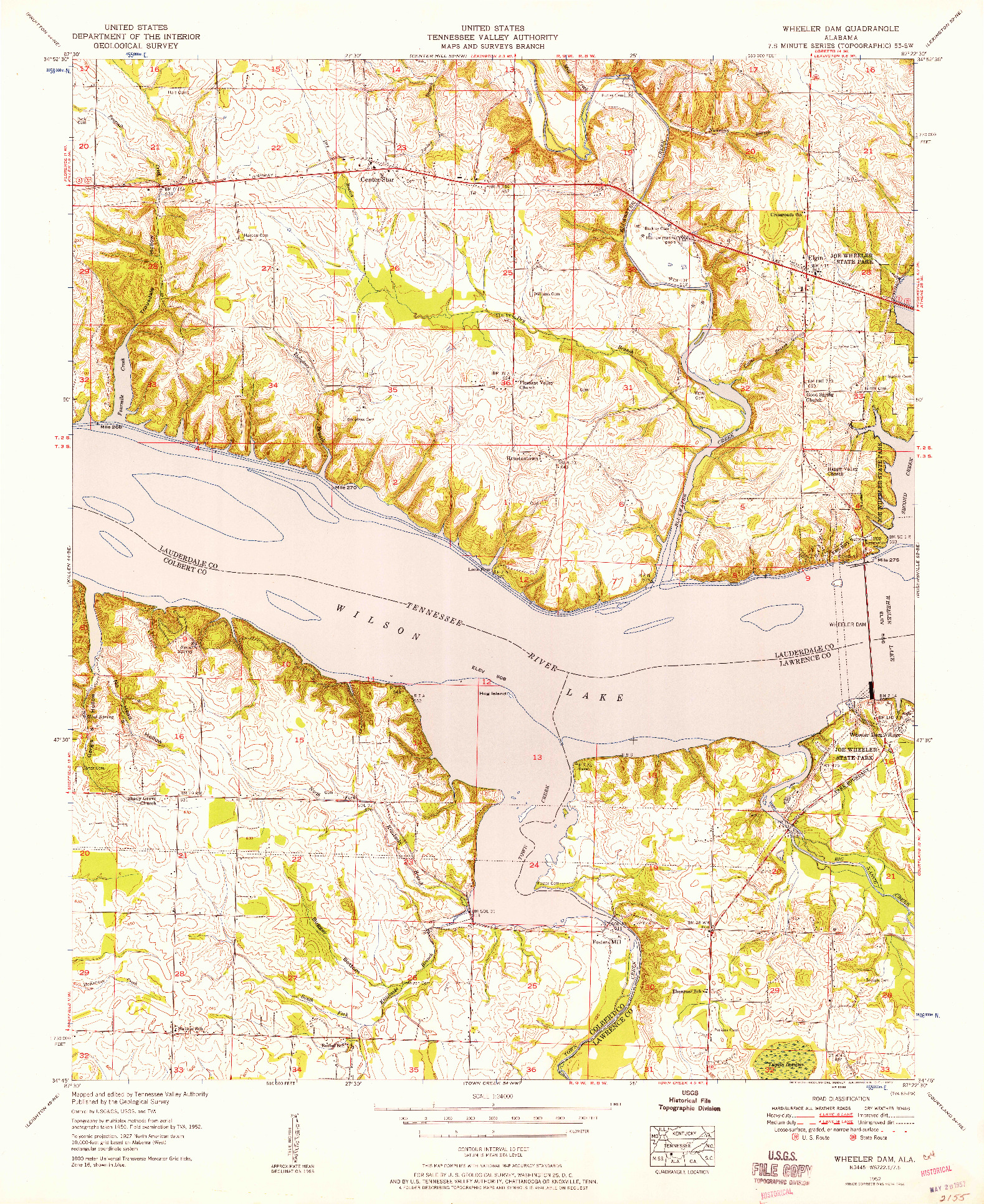 USGS 1:24000-SCALE QUADRANGLE FOR WHEELER DAM, AL 1952
