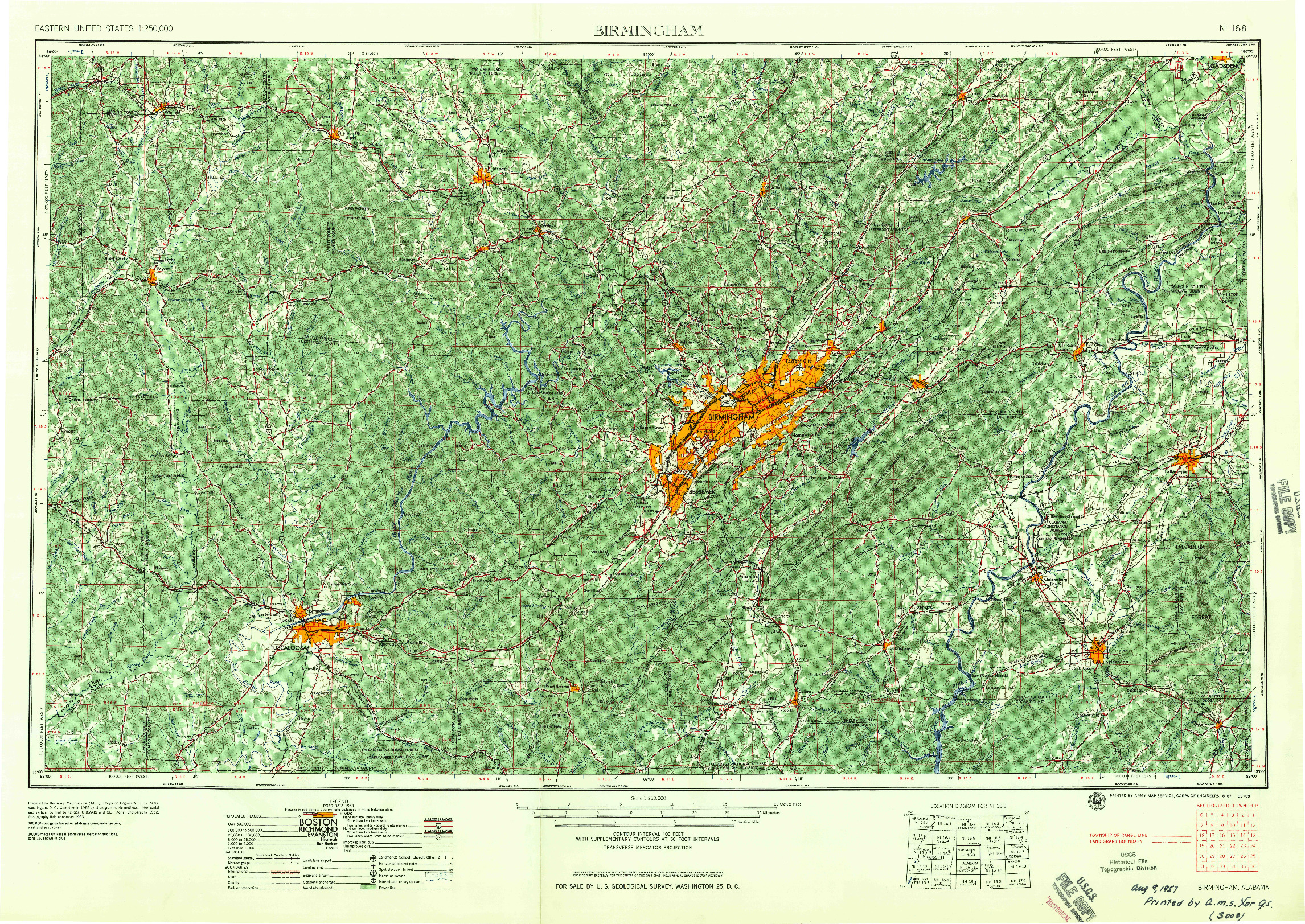 USGS 1:250000-SCALE QUADRANGLE FOR BIRMINGHAM, AL 1957