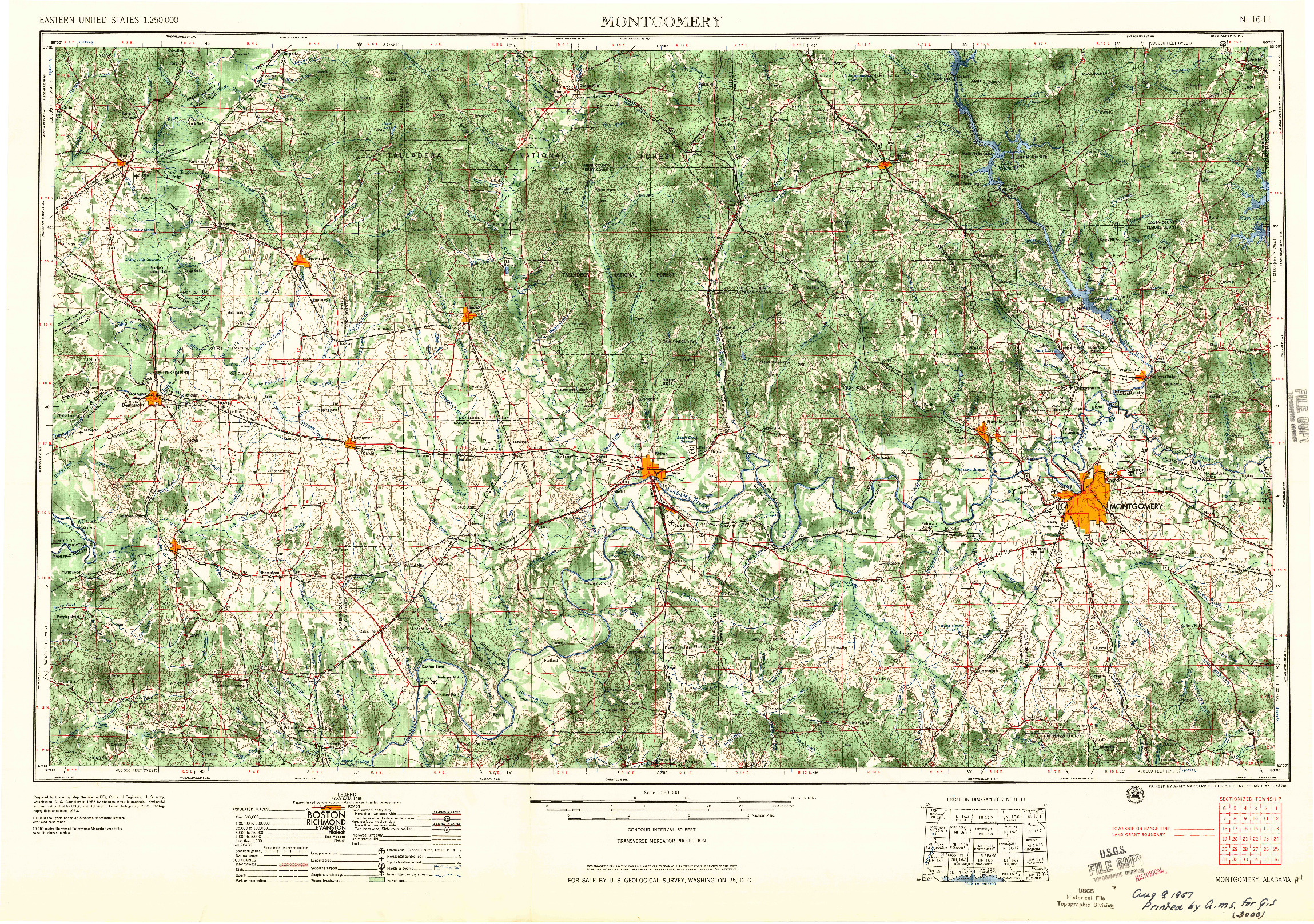 USGS 1:250000-SCALE QUADRANGLE FOR MONTGOMERY, AL 1957