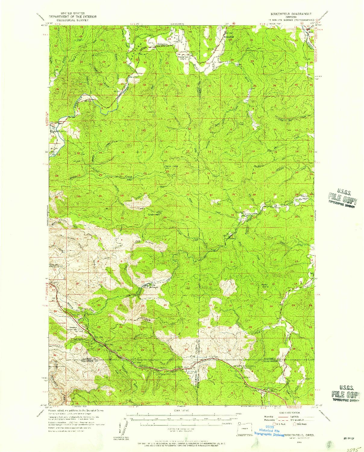USGS 1:62500-SCALE QUADRANGLE FOR BIRKENFELD, OR 1955