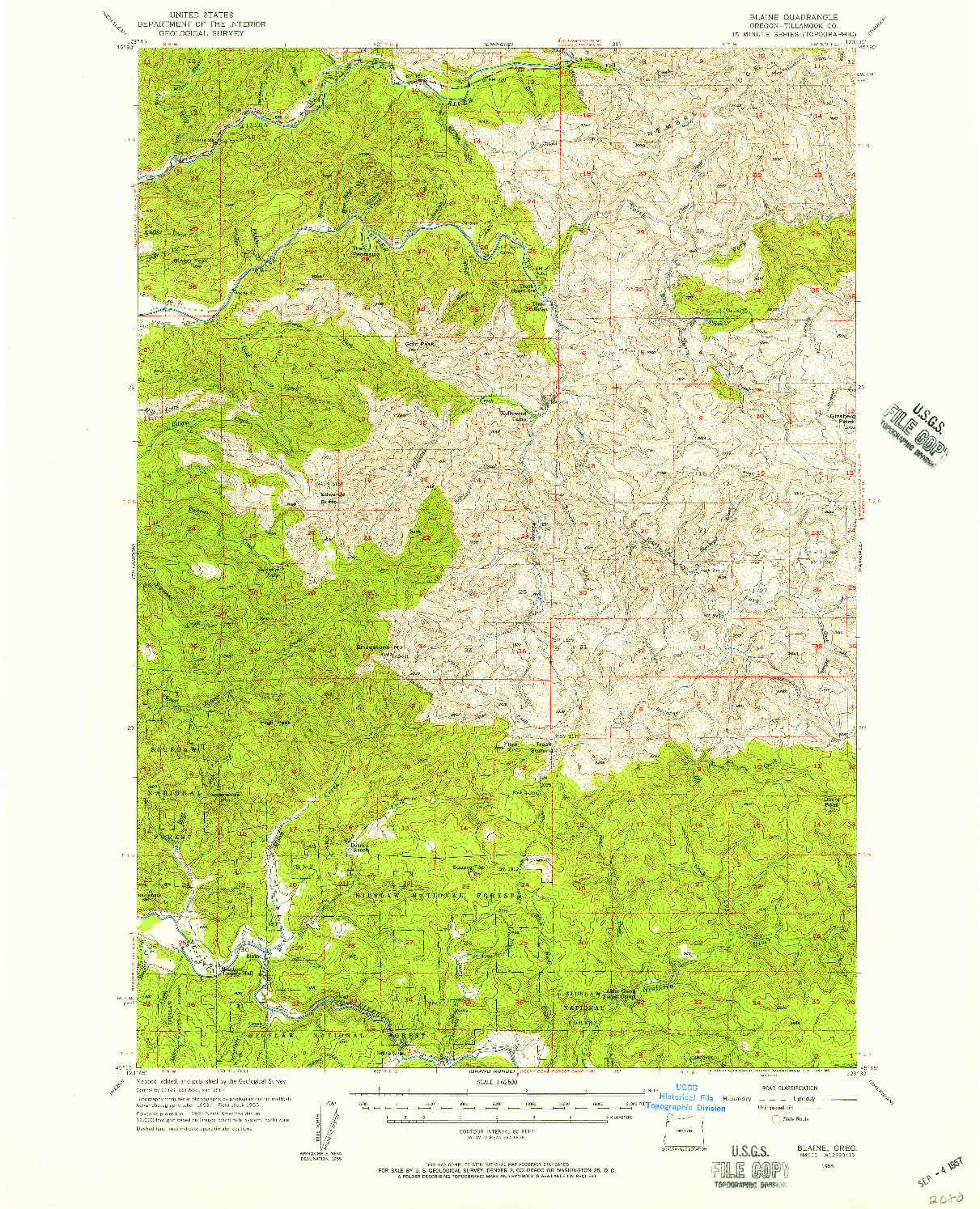 USGS 1:62500-SCALE QUADRANGLE FOR BLAINE, OR 1955