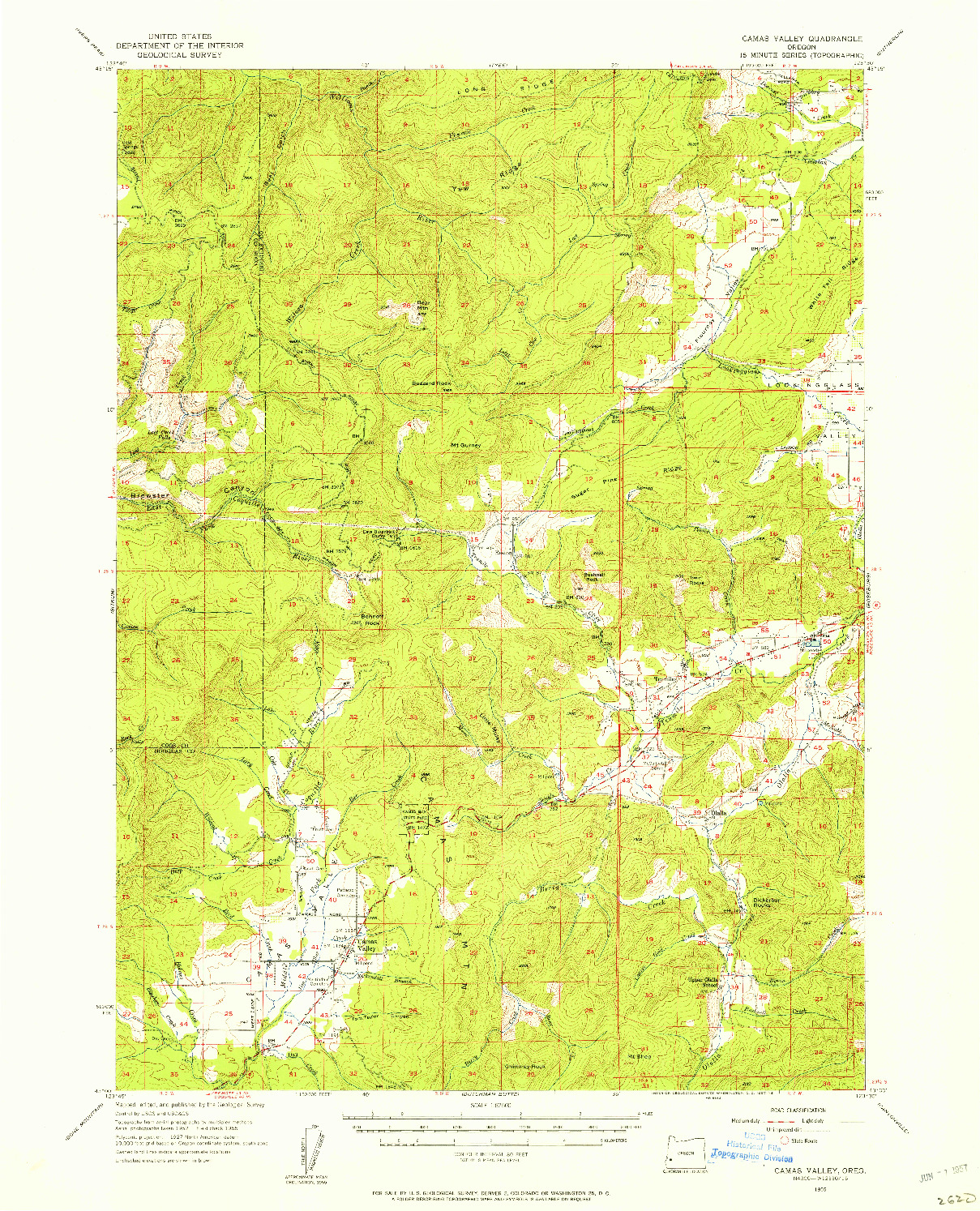 USGS 1:62500-SCALE QUADRANGLE FOR CAMAS VALLEY, OR 1955