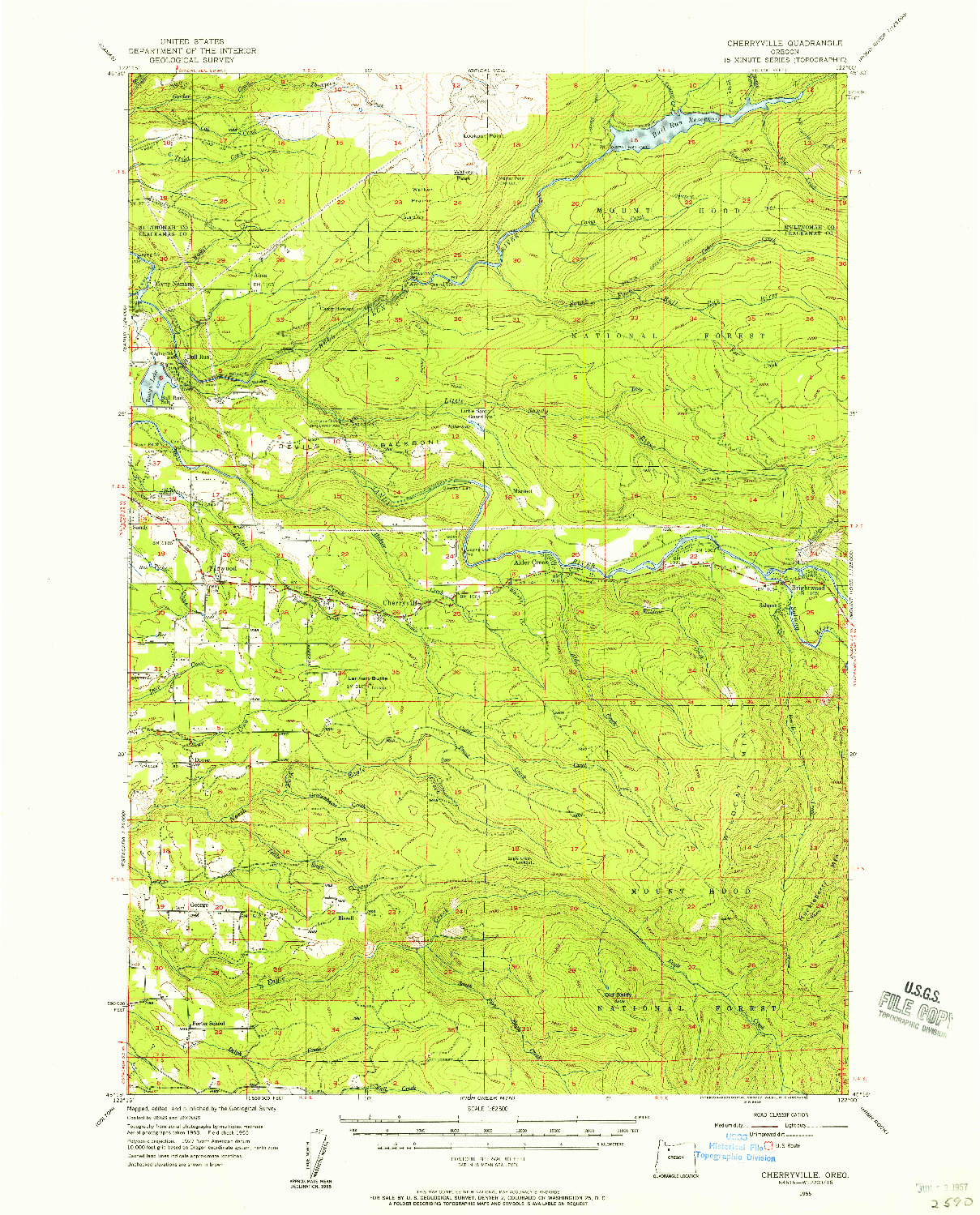 USGS 1:62500-SCALE QUADRANGLE FOR CHERRYVILLE, OR 1955