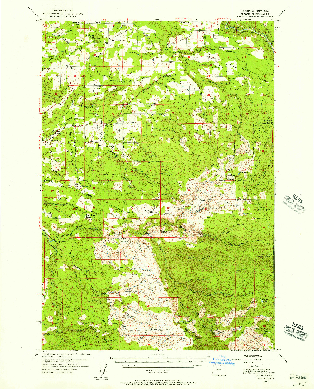 USGS 1:62500-SCALE QUADRANGLE FOR COLTON, OR 1955