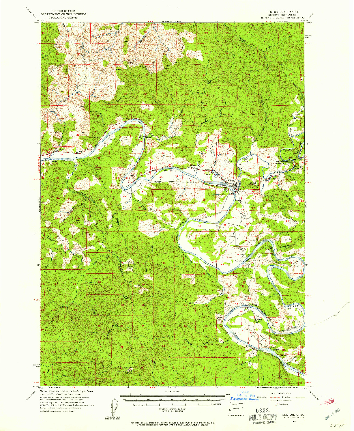 USGS 1:62500-SCALE QUADRANGLE FOR ELKTON, OR 1955