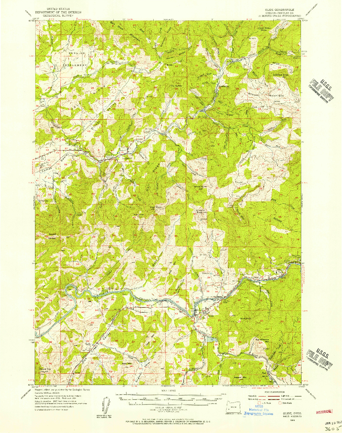 USGS 1:62500-SCALE QUADRANGLE FOR GLIDE, OR 1954
