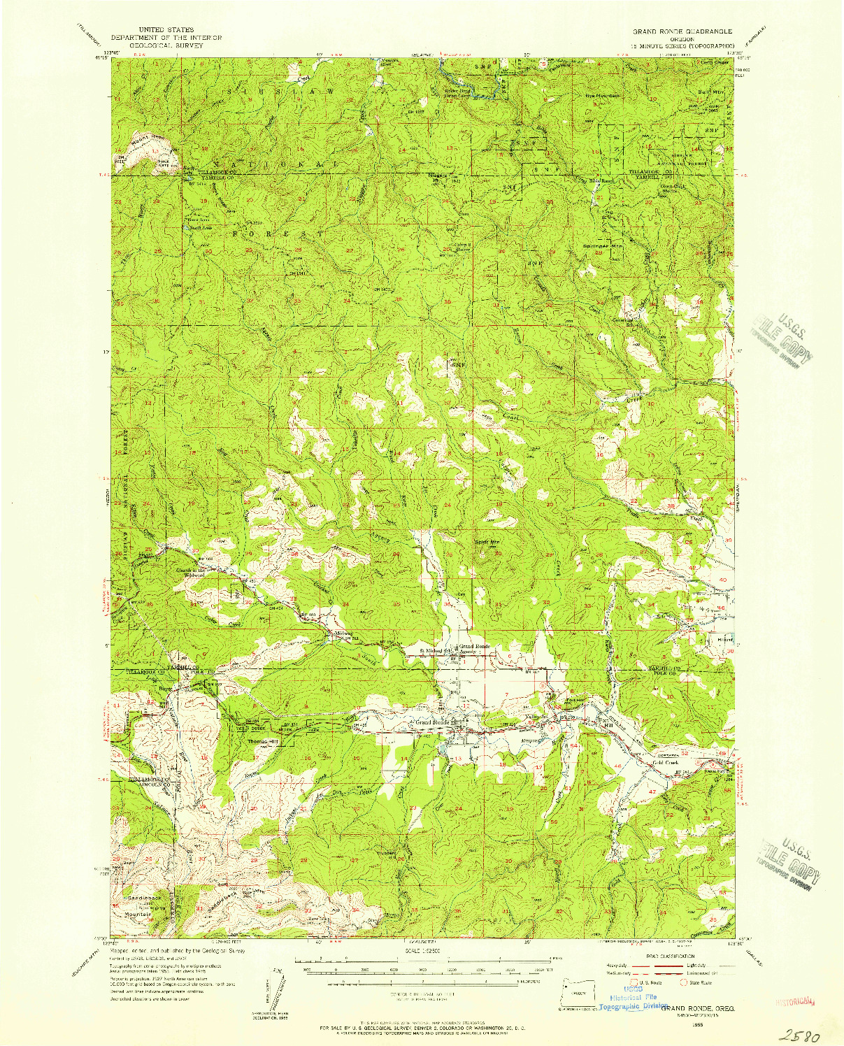 USGS 1:62500-SCALE QUADRANGLE FOR GRAND RONDE, OR 1955