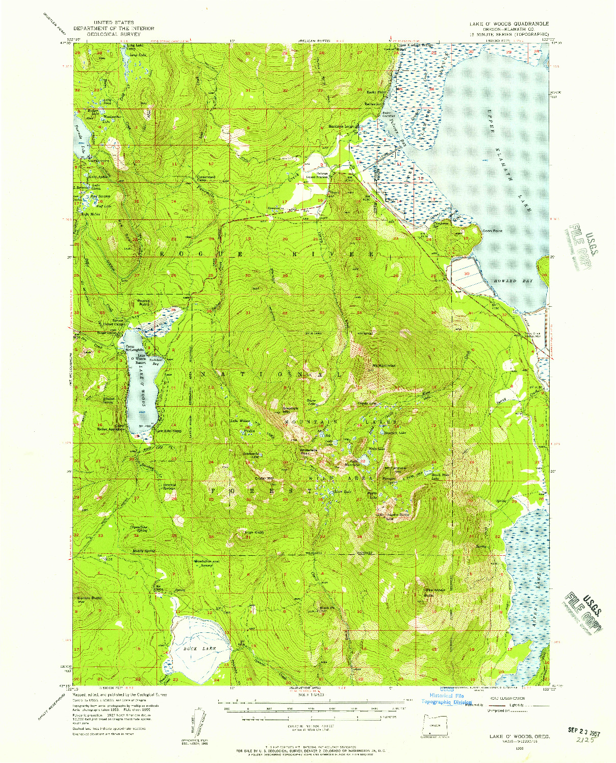 USGS 1:62500-SCALE QUADRANGLE FOR LAKE O' WOODS, OR 1955
