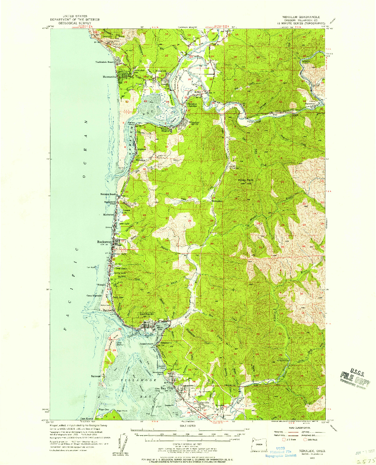 USGS 1:62500-SCALE QUADRANGLE FOR NEHALEM, OR 1955