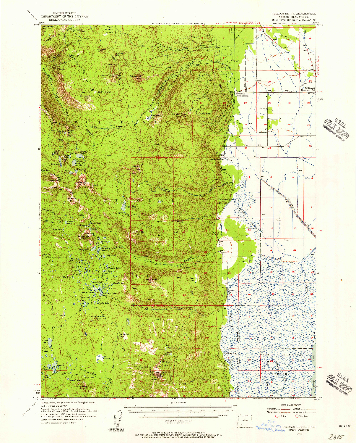 USGS 1:62500-SCALE QUADRANGLE FOR PELICAN BUTTE, OR 1955