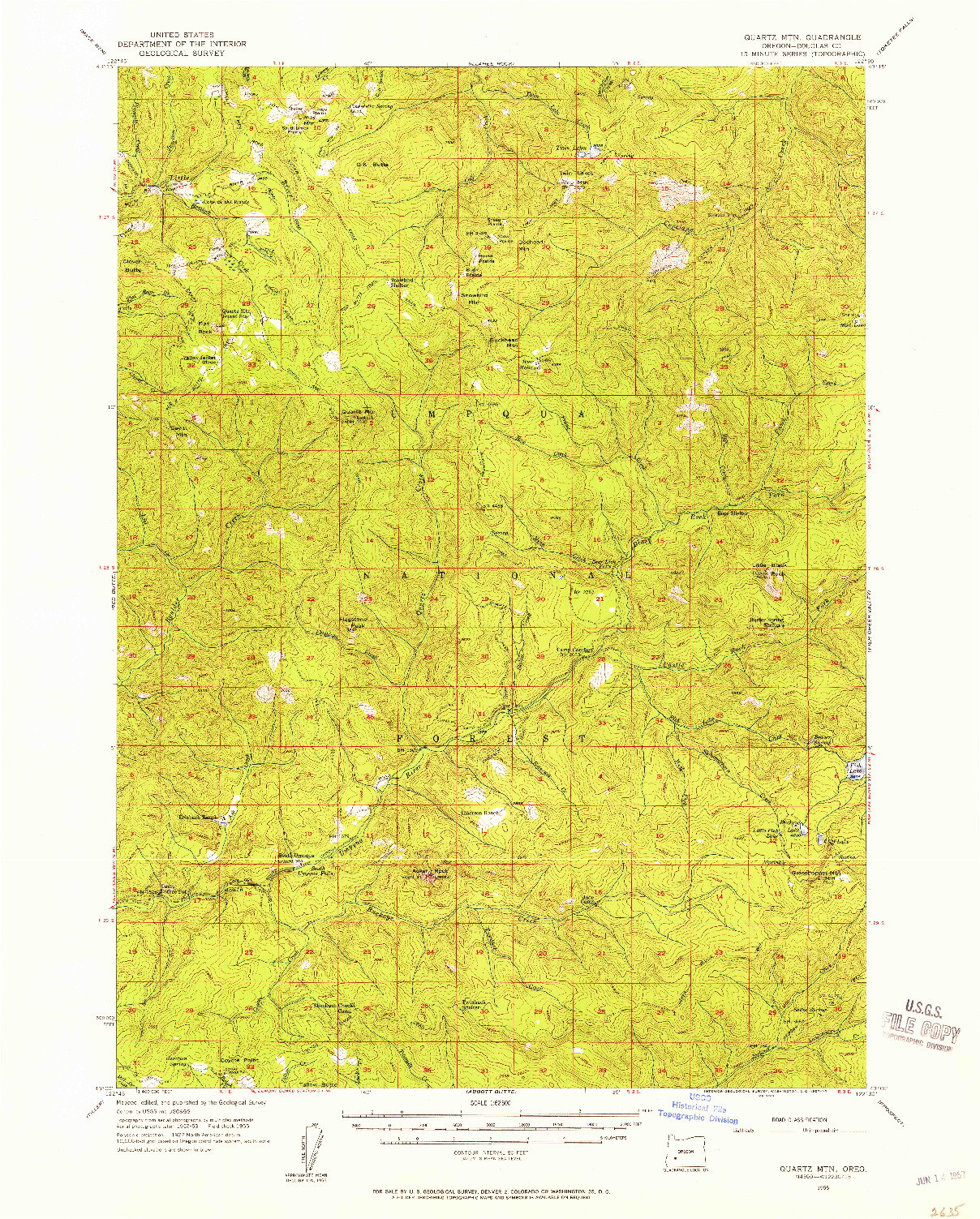 USGS 1:62500-SCALE QUADRANGLE FOR QUARTZ MTN, OR 1955