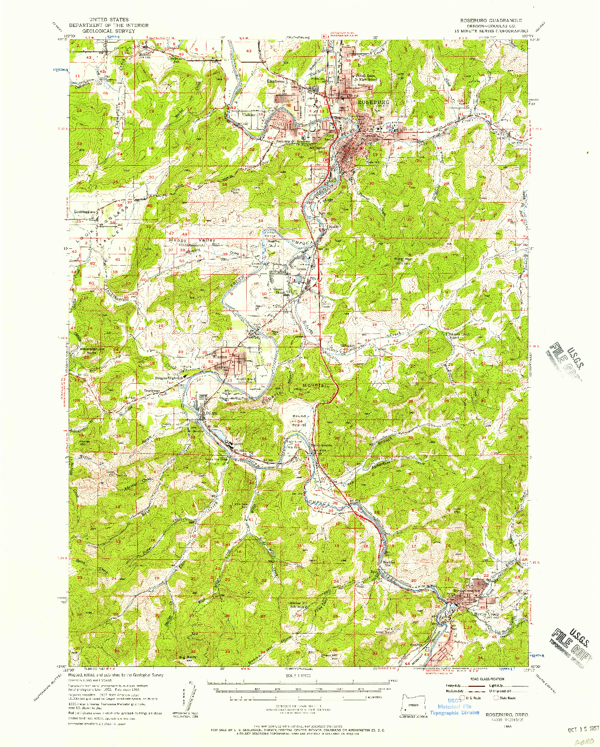 USGS 1:62500-SCALE QUADRANGLE FOR ROSEBURG, OR 1955