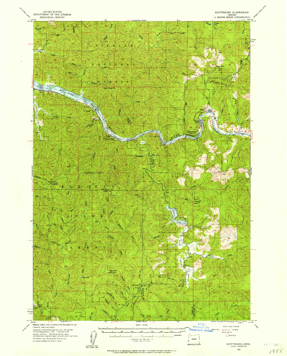 USGS 1:62500-SCALE QUADRANGLE FOR SCOTTSBURG, OR 1955