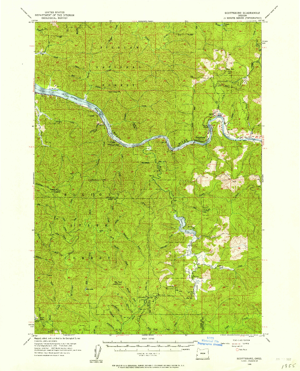 USGS 1:62500-SCALE QUADRANGLE FOR SCOTTSBURG, OR 1955