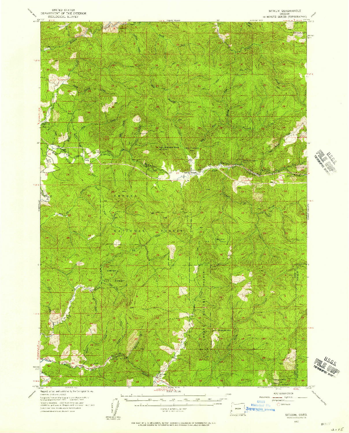 USGS 1:62500-SCALE QUADRANGLE FOR SITKUM, OR 1955