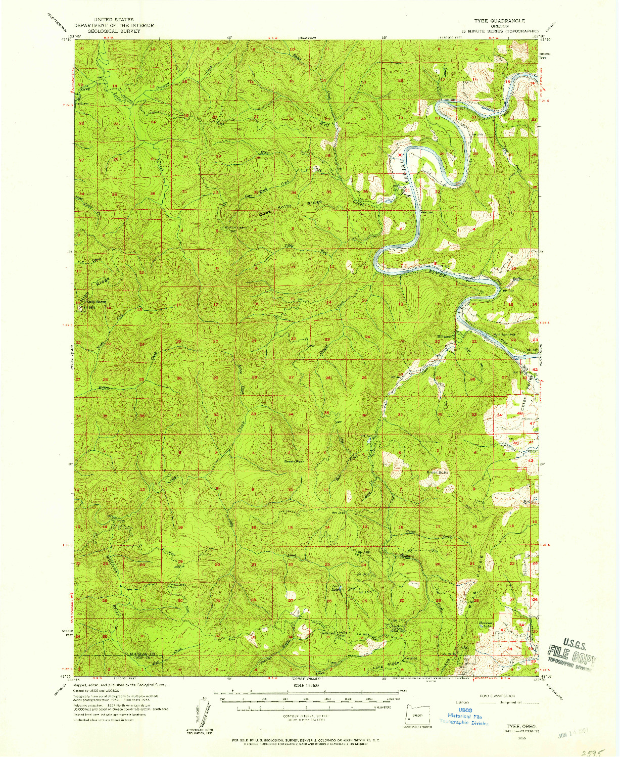 USGS 1:62500-SCALE QUADRANGLE FOR TYEE, OR 1955