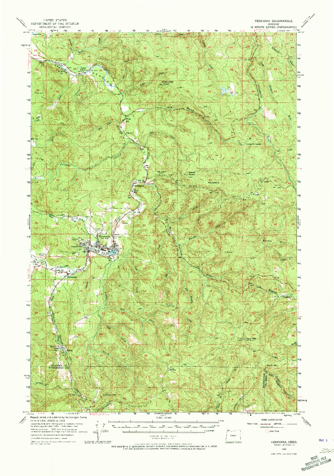 USGS 1:62500-SCALE QUADRANGLE FOR VERNONIA, OR 1955