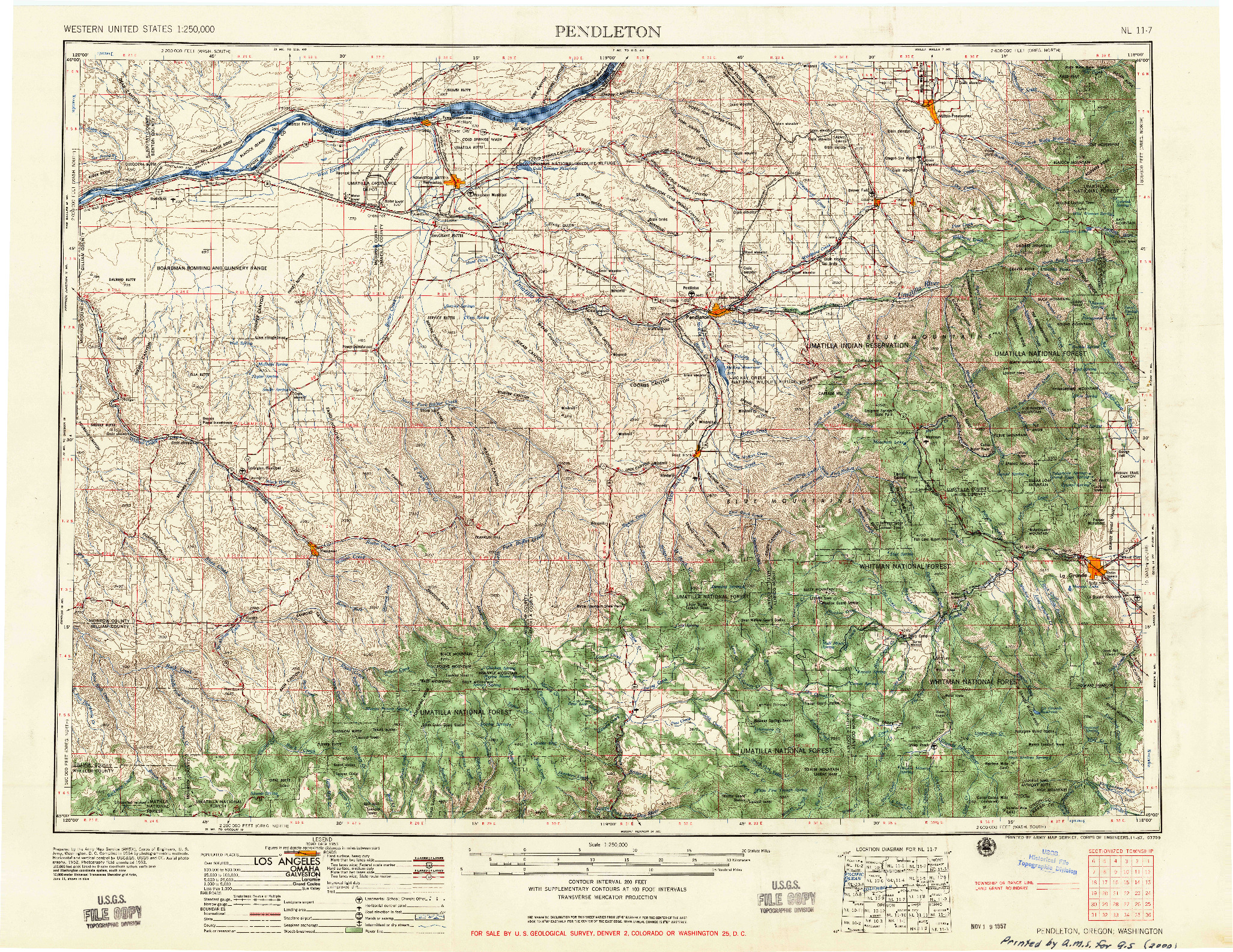 USGS 1:250000-SCALE QUADRANGLE FOR PENDLETON, OR 1953