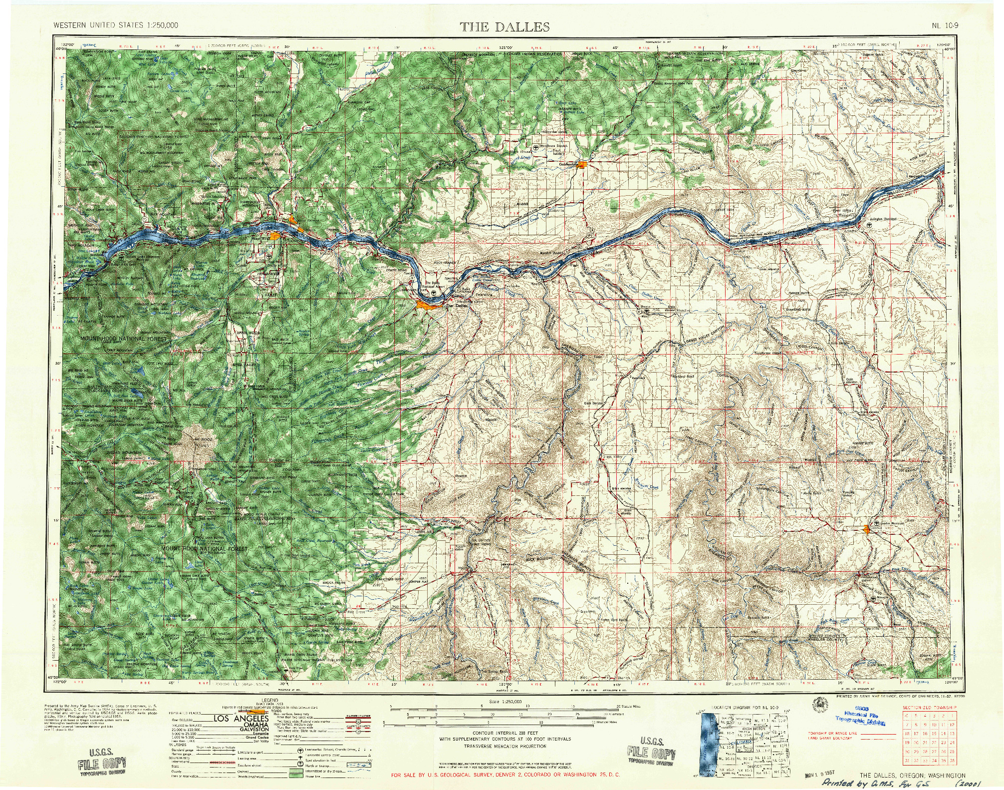 USGS 1:250000-SCALE QUADRANGLE FOR THE DALLES, OR 1957