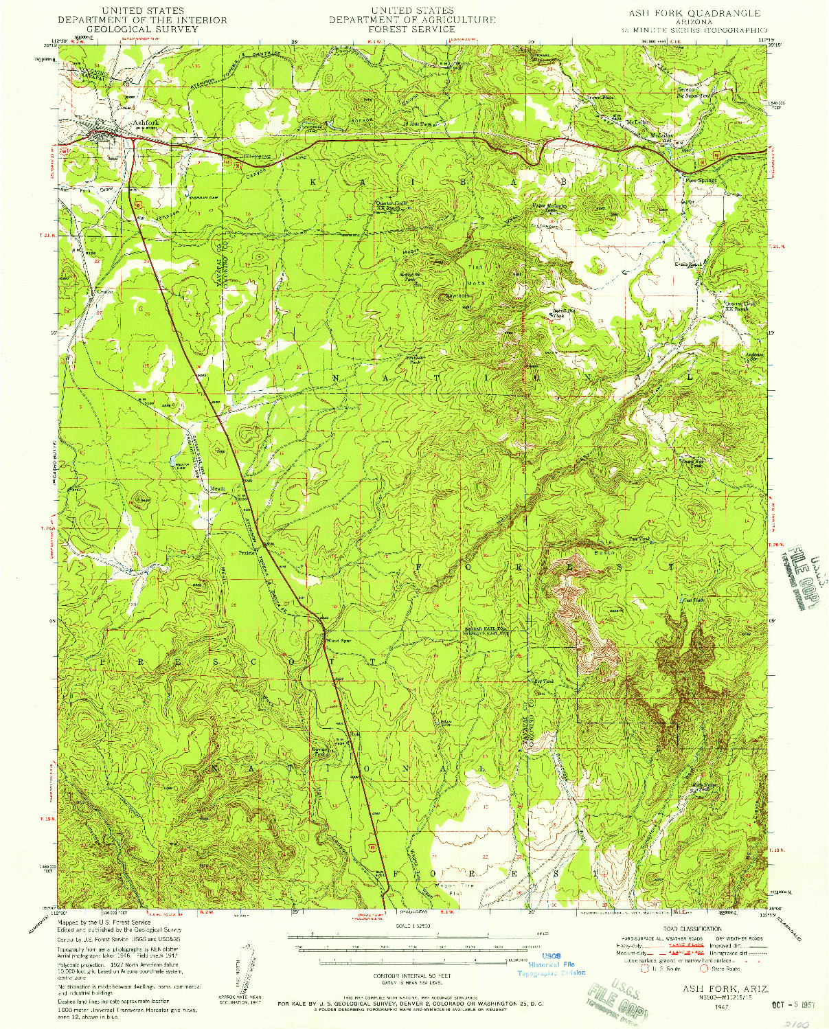 USGS 1:62500-SCALE QUADRANGLE FOR ASH FORK, AZ 1947