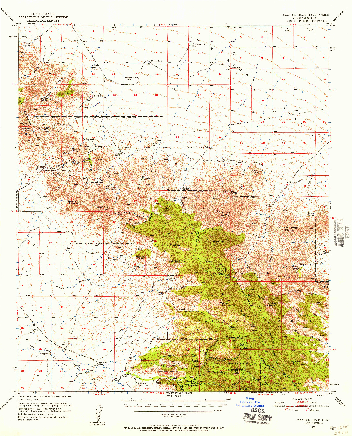 USGS 1:62500-SCALE QUADRANGLE FOR COCHISE HEAD, AZ 1950