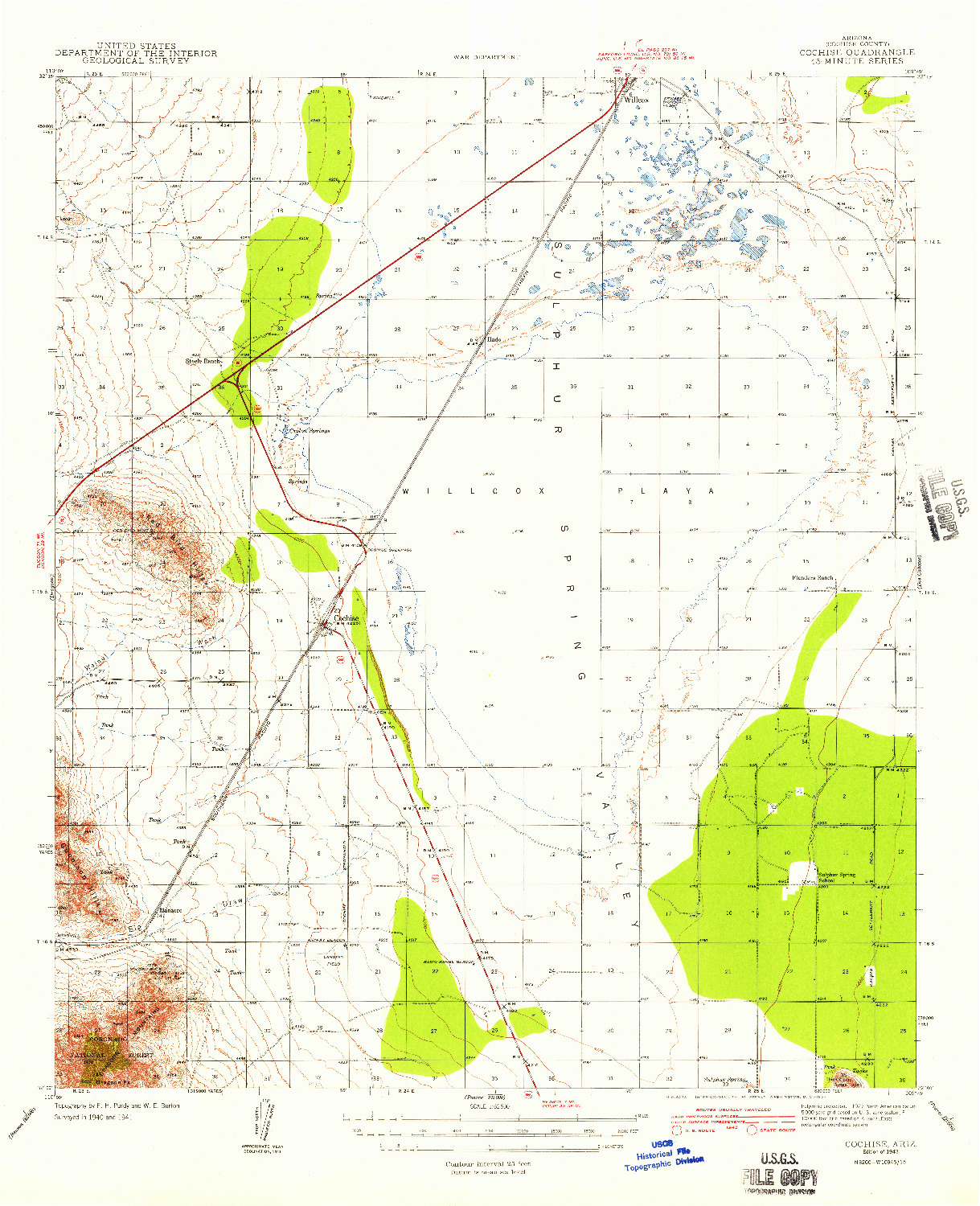 USGS 1:62500-SCALE QUADRANGLE FOR COCHISE, AZ 1943