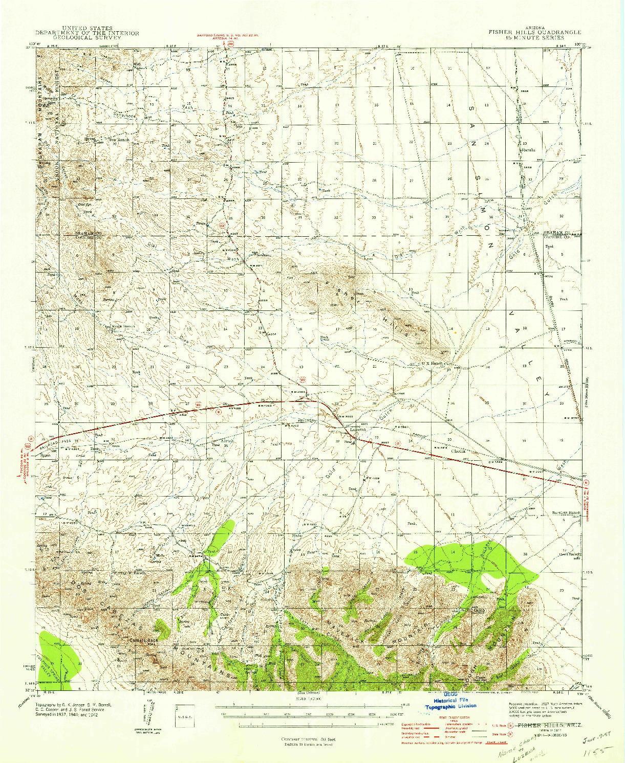 USGS 1:62500-SCALE QUADRANGLE FOR FISHER HILLS, AZ 1944