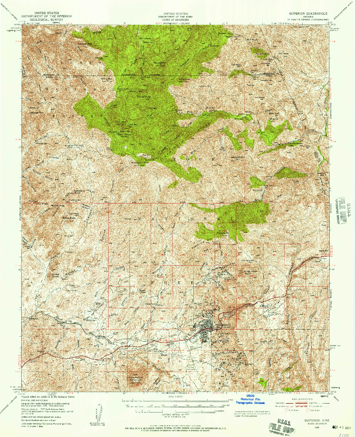 USGS 1:62500-SCALE QUADRANGLE FOR SUPERIOR, AZ 1948