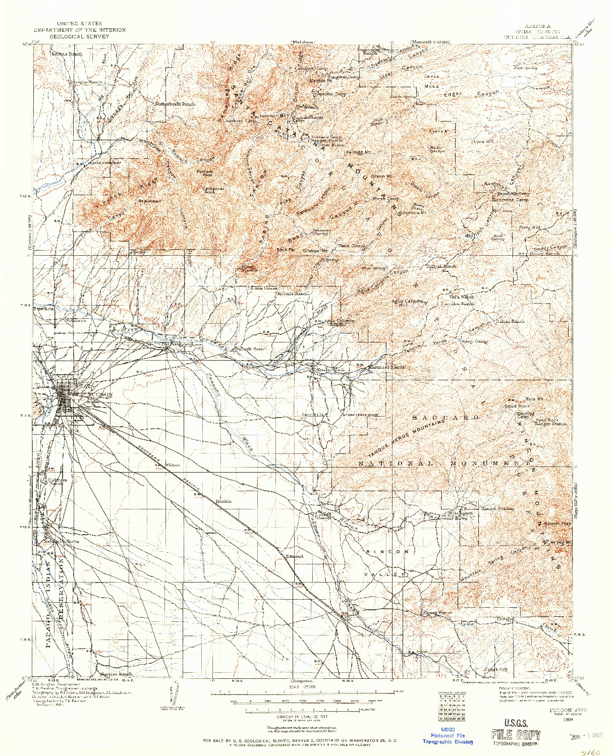 USGS 1:125000-SCALE QUADRANGLE FOR TUCSON, AZ 1904