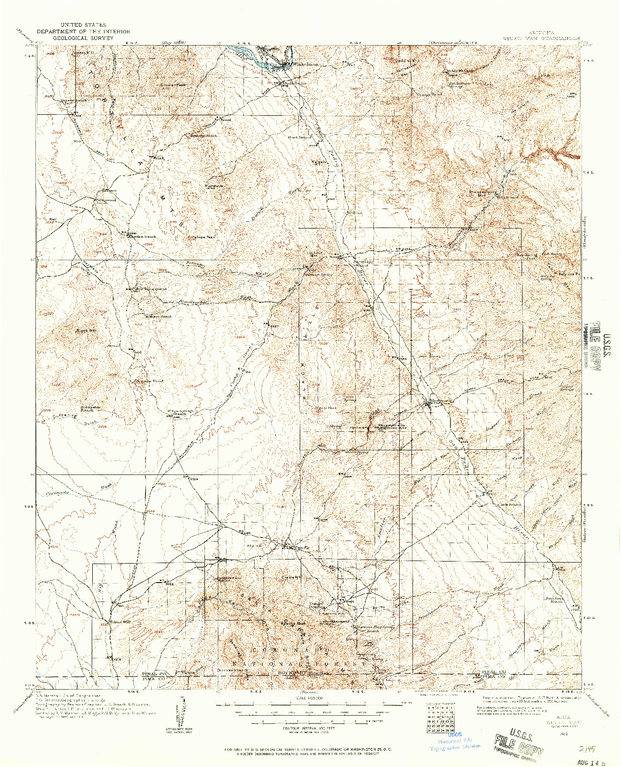 USGS 1:125000-SCALE QUADRANGLE FOR WINKELMAN, AZ 1911