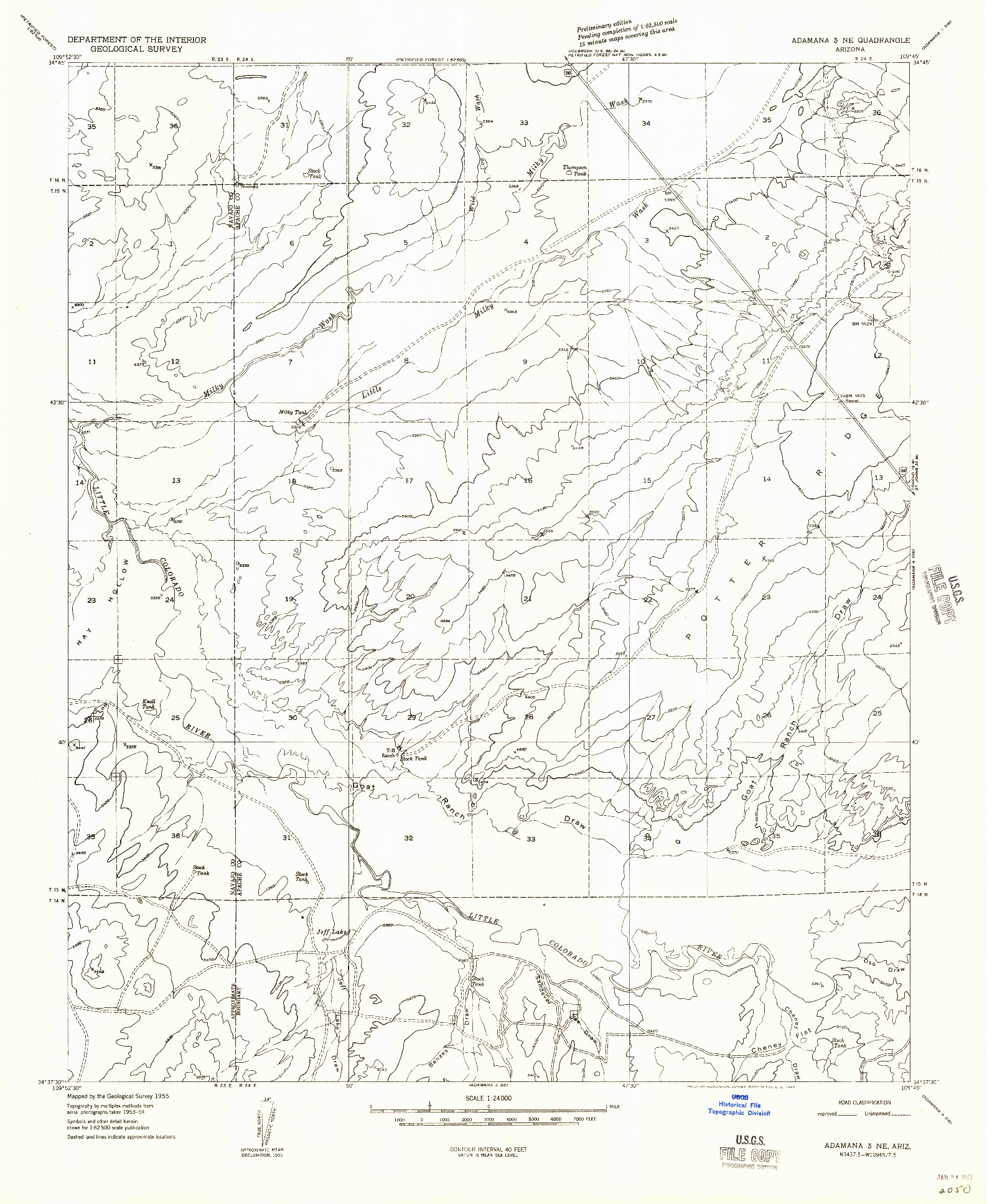 USGS 1:24000-SCALE QUADRANGLE FOR ADAMANA 3 NE, AZ 1955