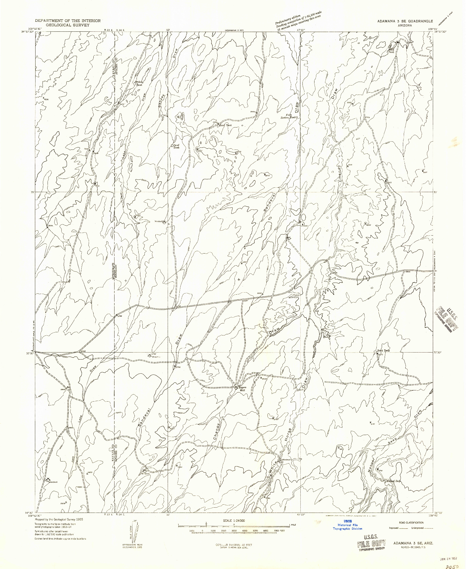 USGS 1:24000-SCALE QUADRANGLE FOR ADAMANA 3 SE, AZ 1955