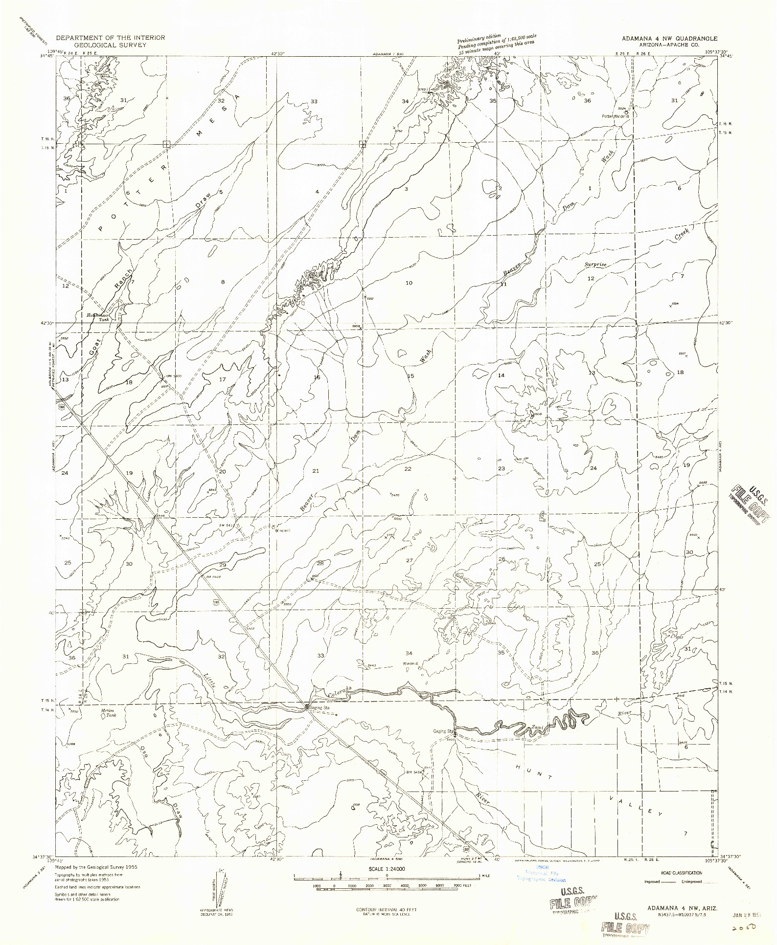 USGS 1:24000-SCALE QUADRANGLE FOR ADAMANA 4 NW, AZ 1955