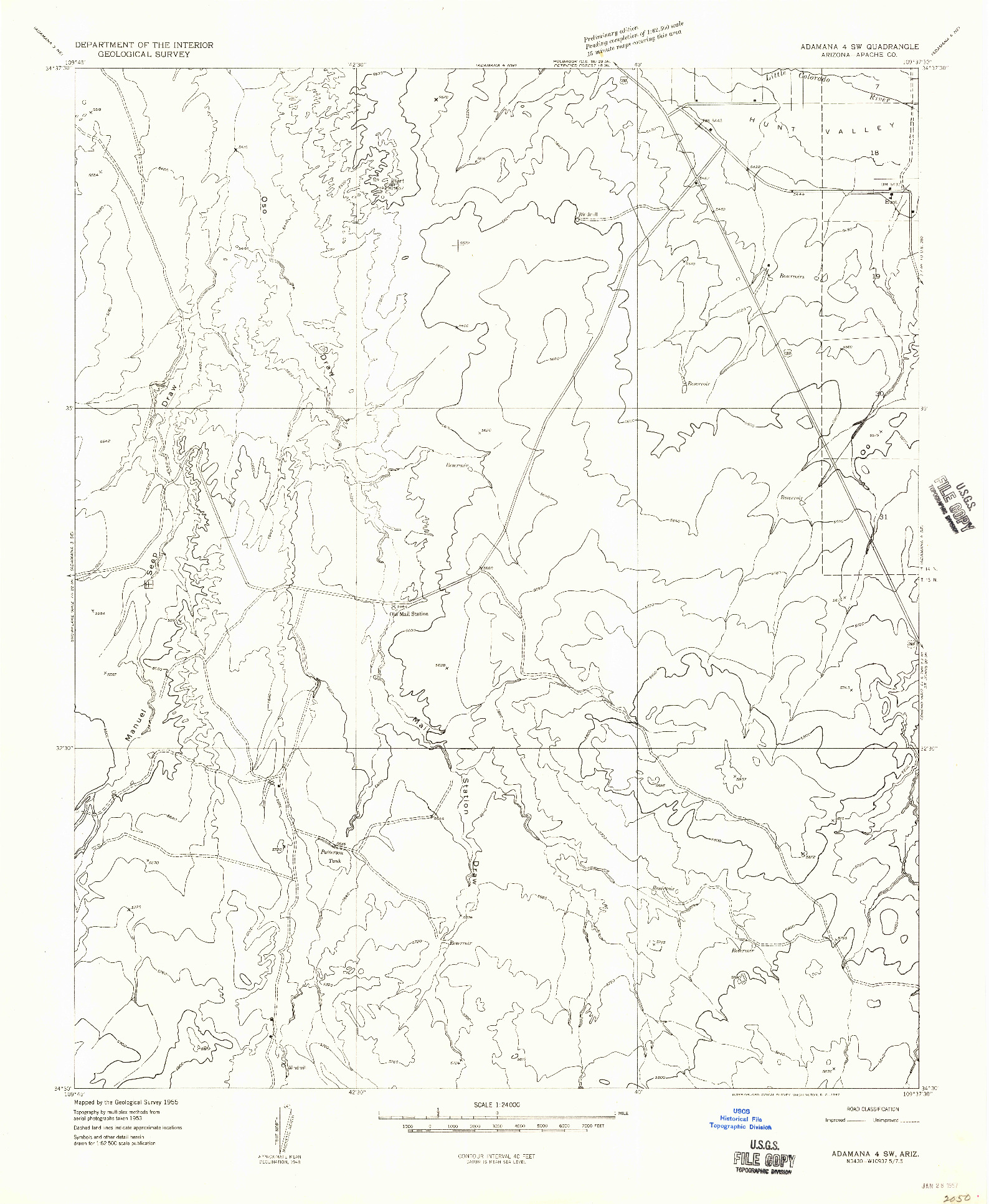 USGS 1:24000-SCALE QUADRANGLE FOR ADAMANA 4 SW, AZ 1955