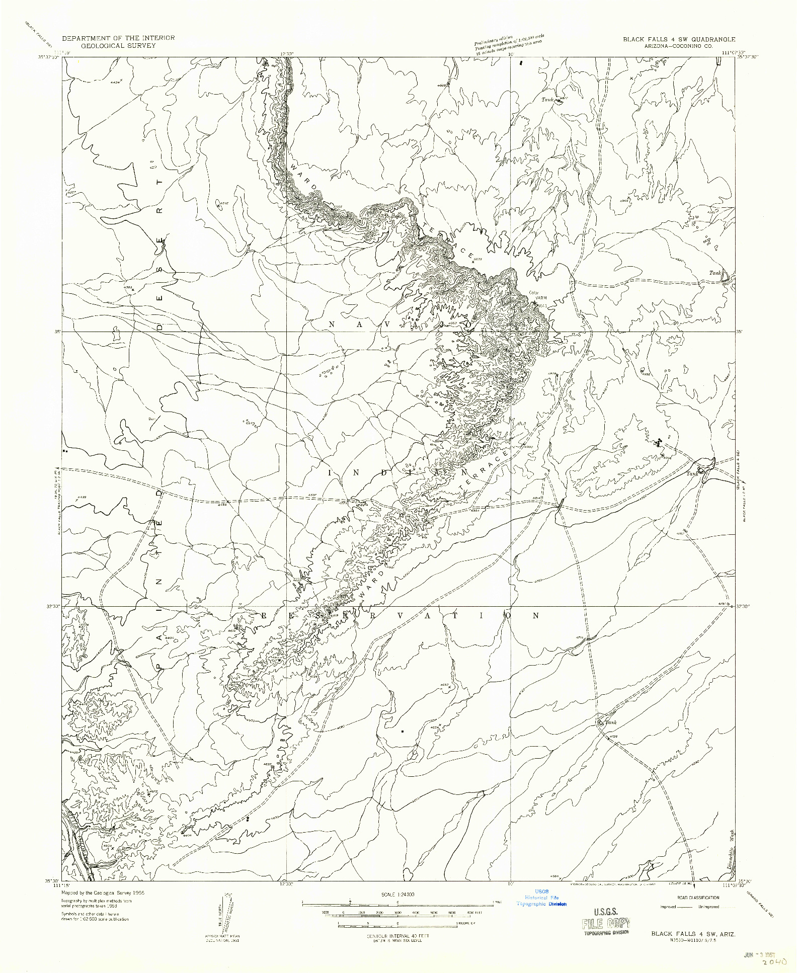 USGS 1:24000-SCALE QUADRANGLE FOR BLACK FALLS 4 SW, AZ 1955