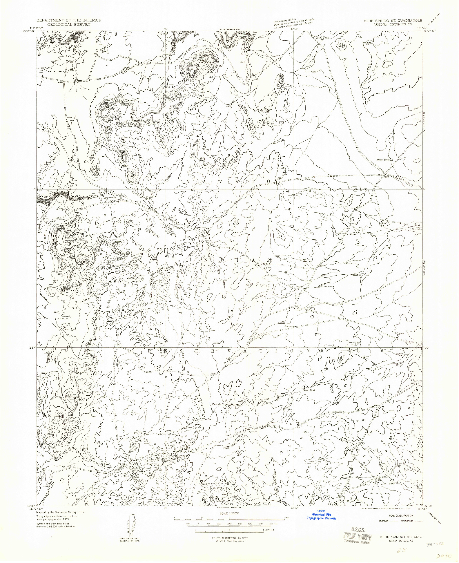 USGS 1:24000-SCALE QUADRANGLE FOR BLUE SPRING SE, AZ 1955