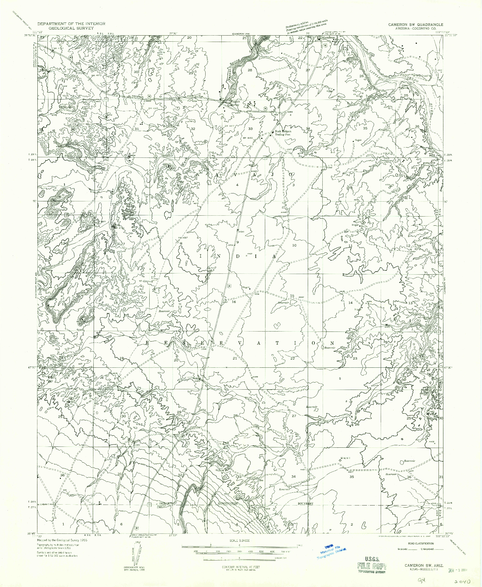 USGS 1:24000-SCALE QUADRANGLE FOR CAMERON SW, AZ 1955