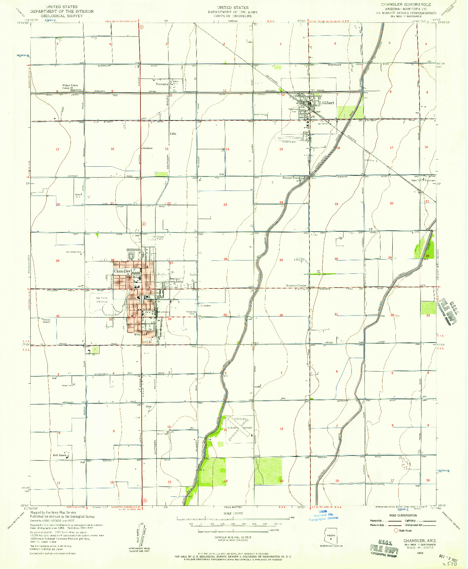 USGS 1:24000-SCALE QUADRANGLE FOR CHANDLER, AZ 1952