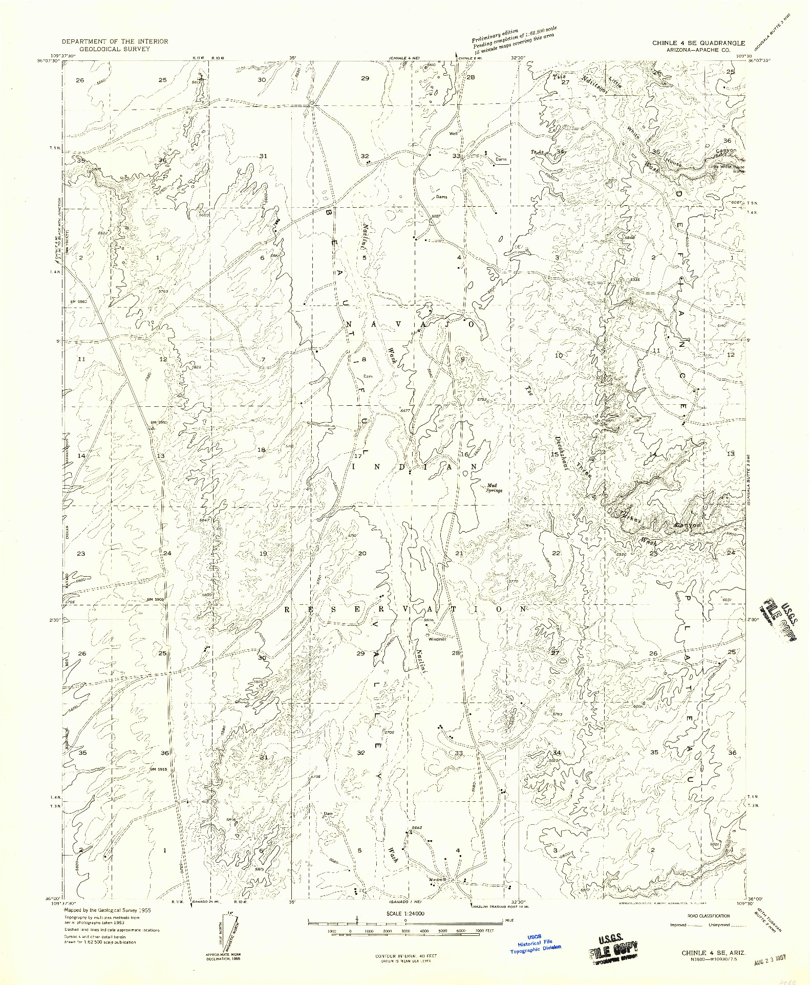 USGS 1:24000-SCALE QUADRANGLE FOR CHINLE 4 SE, AZ 1955