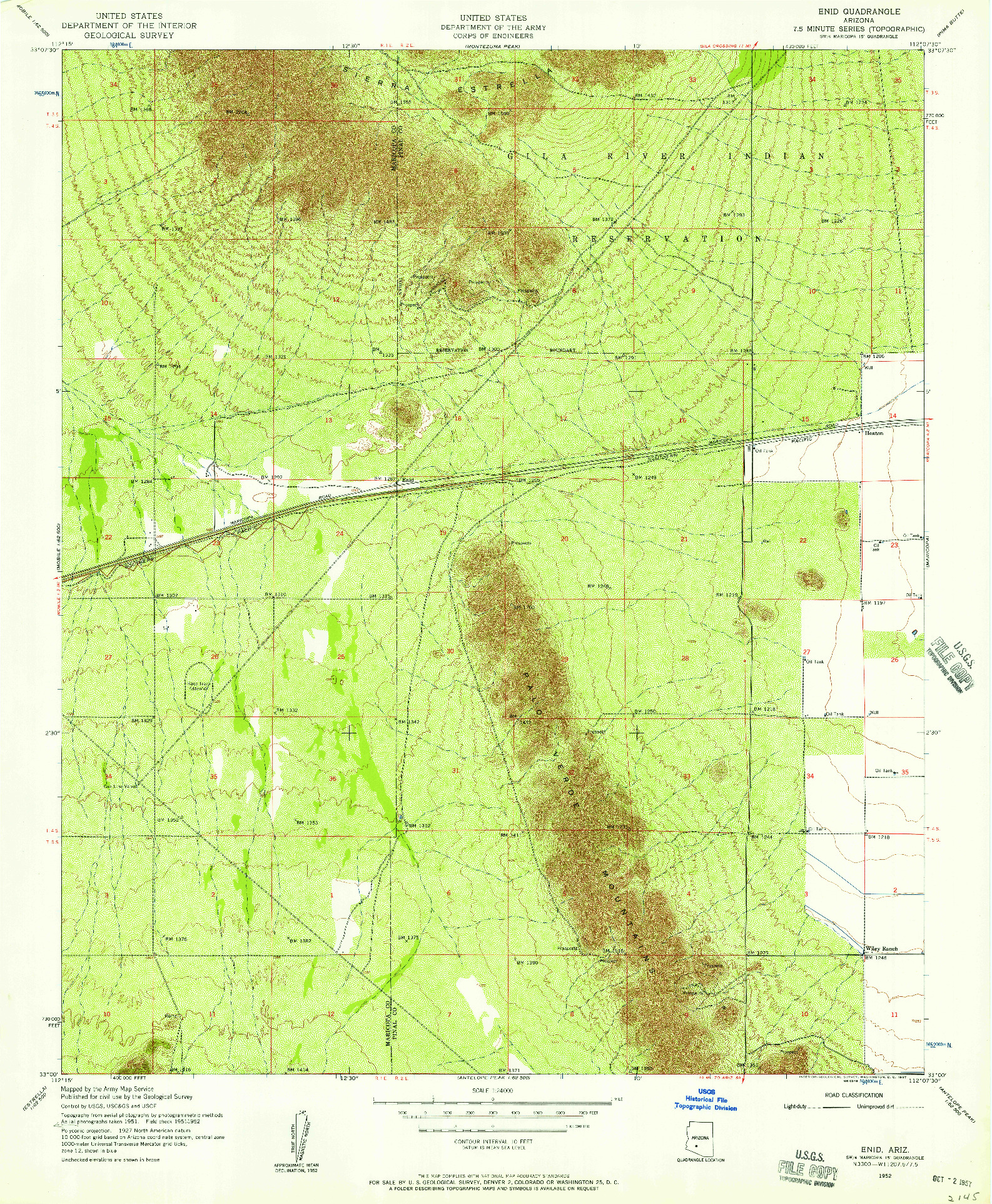 USGS 1:24000-SCALE QUADRANGLE FOR ENID, AZ 1952