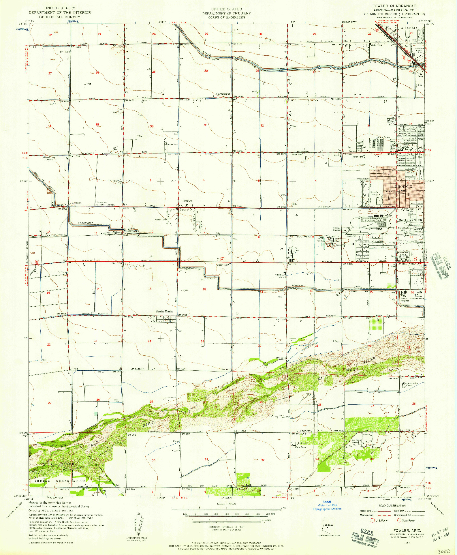 USGS 1:24000-SCALE QUADRANGLE FOR FOWLER, AZ 1952