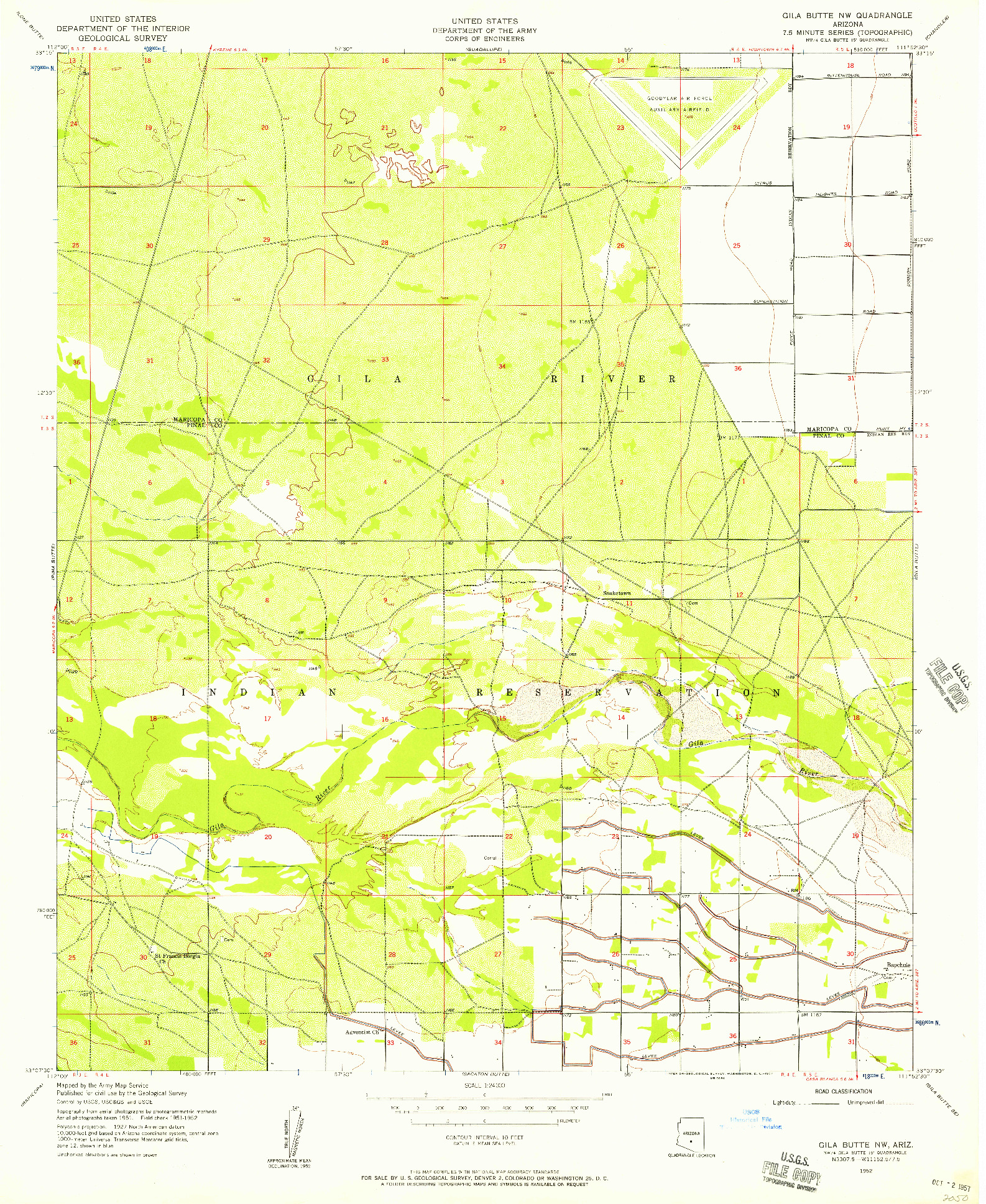 USGS 1:24000-SCALE QUADRANGLE FOR GILA BUTTE NW, AZ 1952