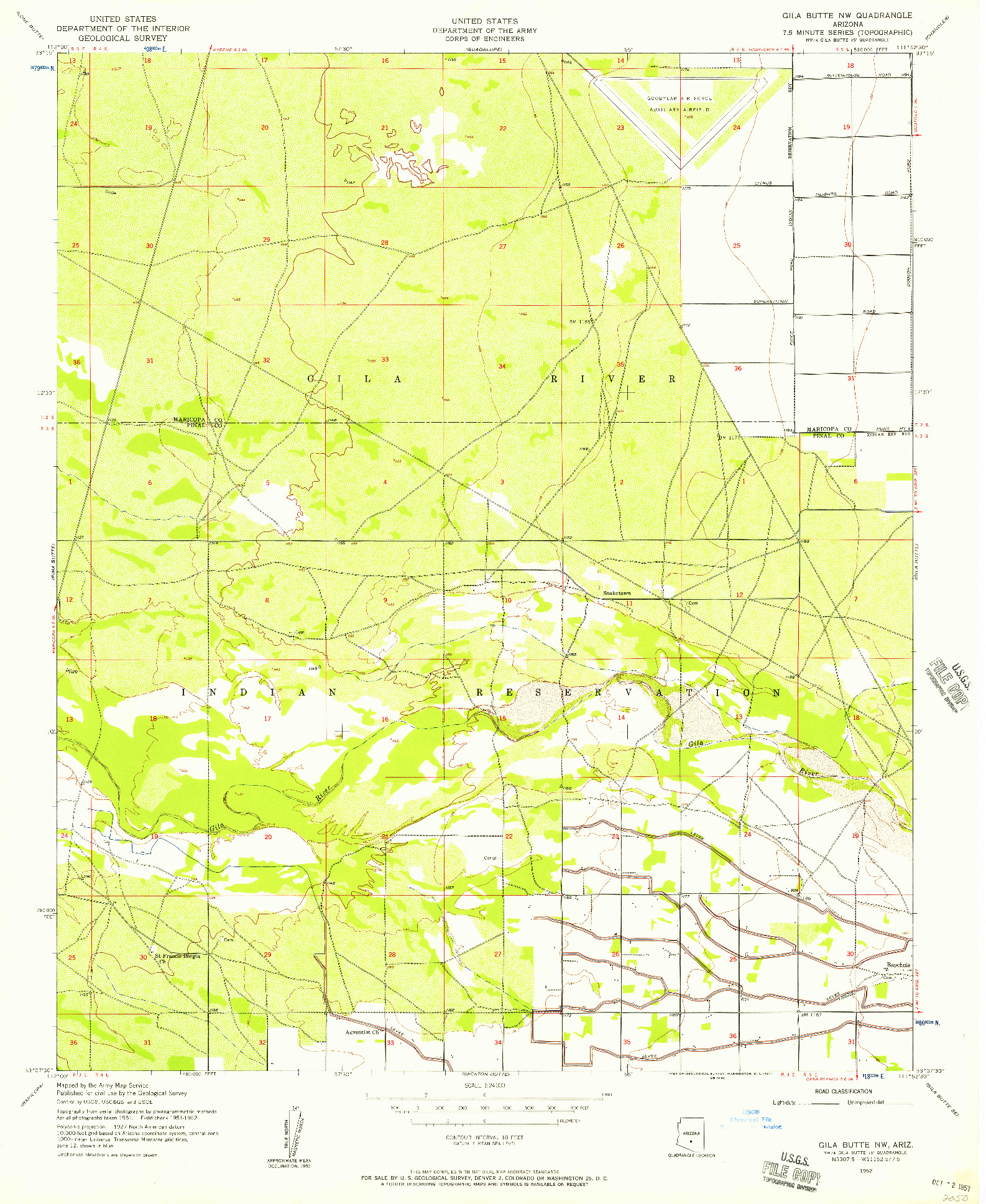 USGS 1:24000-SCALE QUADRANGLE FOR GILA BUTTE NW, AZ 1952