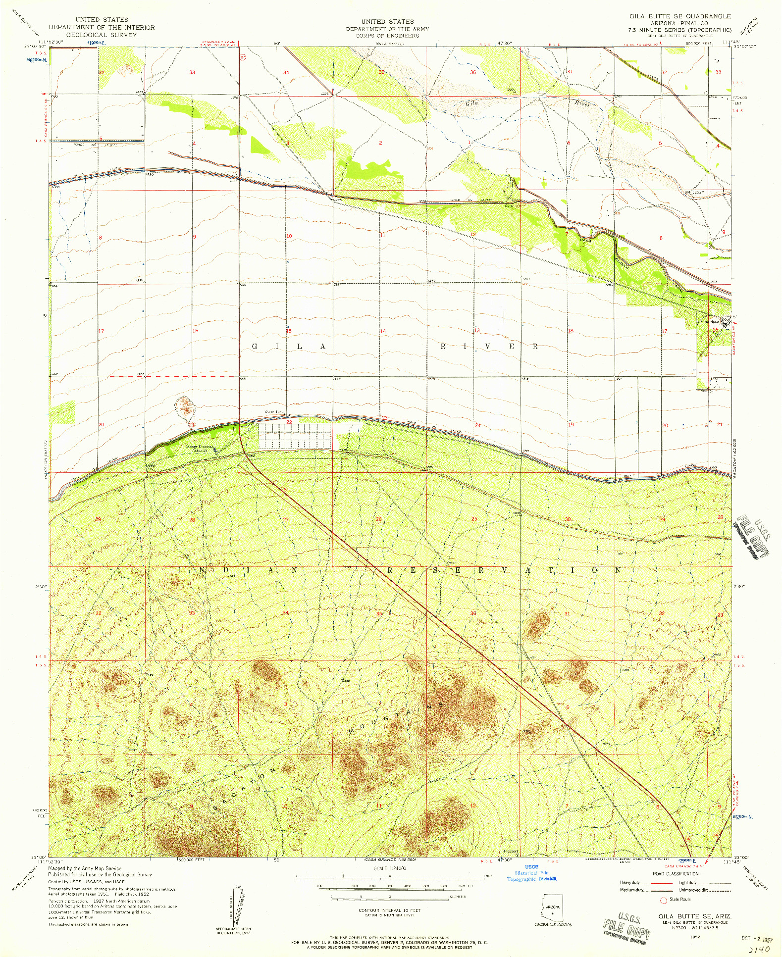 USGS 1:24000-SCALE QUADRANGLE FOR GILA BUTTE SE, AZ 1952