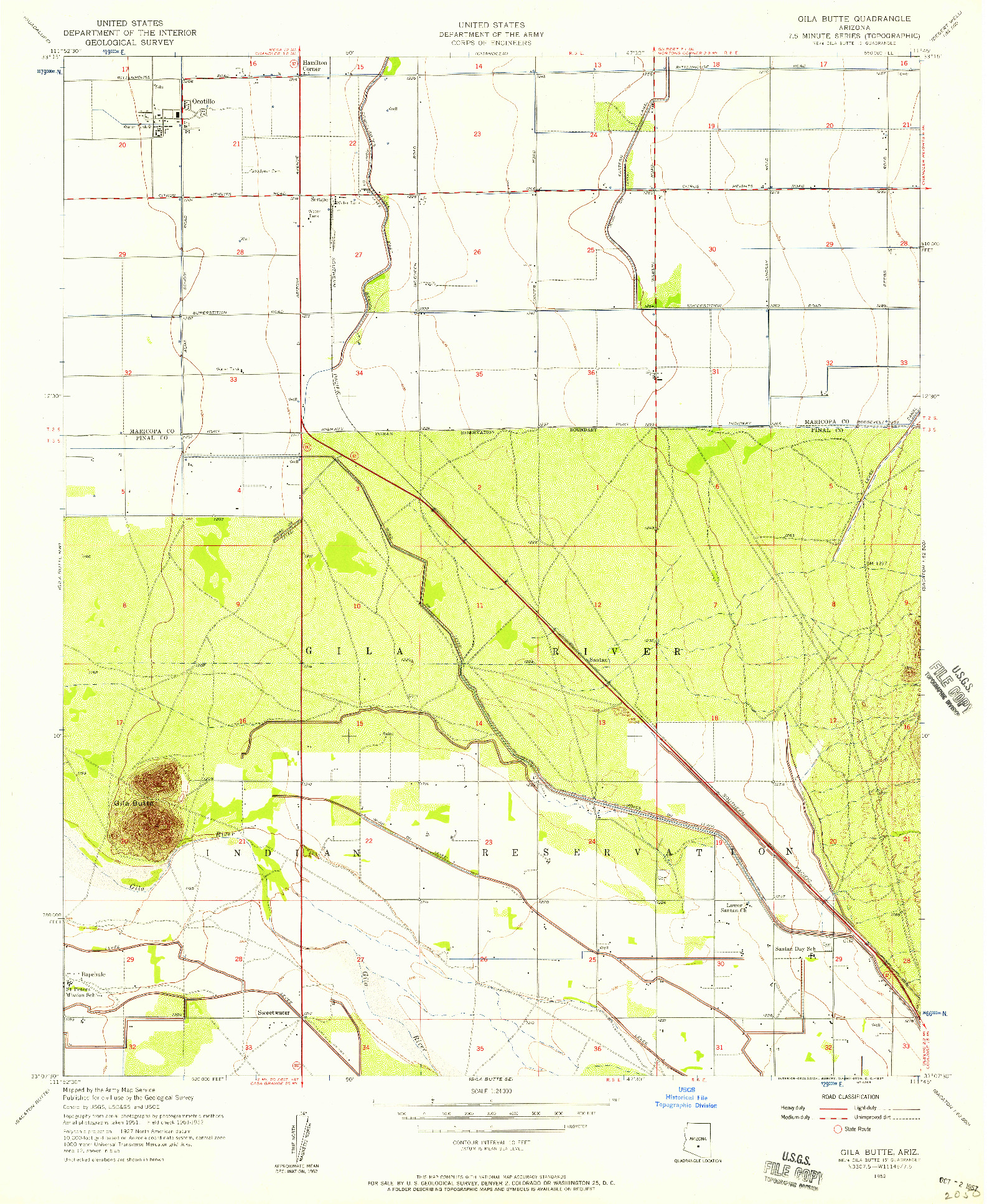 USGS 1:24000-SCALE QUADRANGLE FOR GILA BUTTE, AZ 1952
