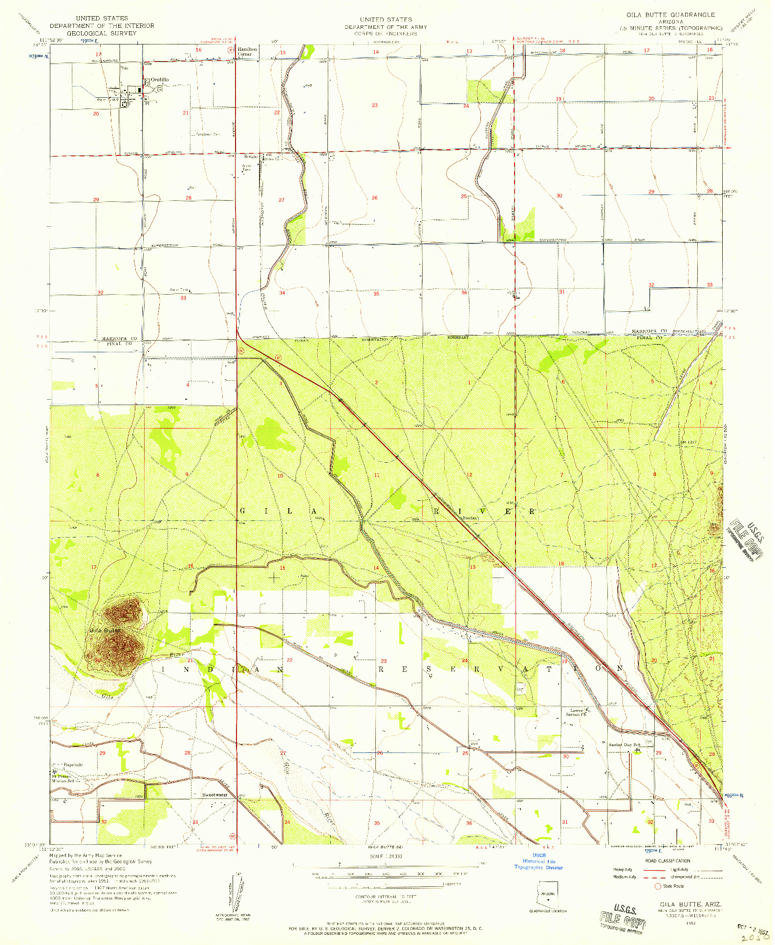 USGS 1:24000-SCALE QUADRANGLE FOR GILA BUTTE, AZ 1952