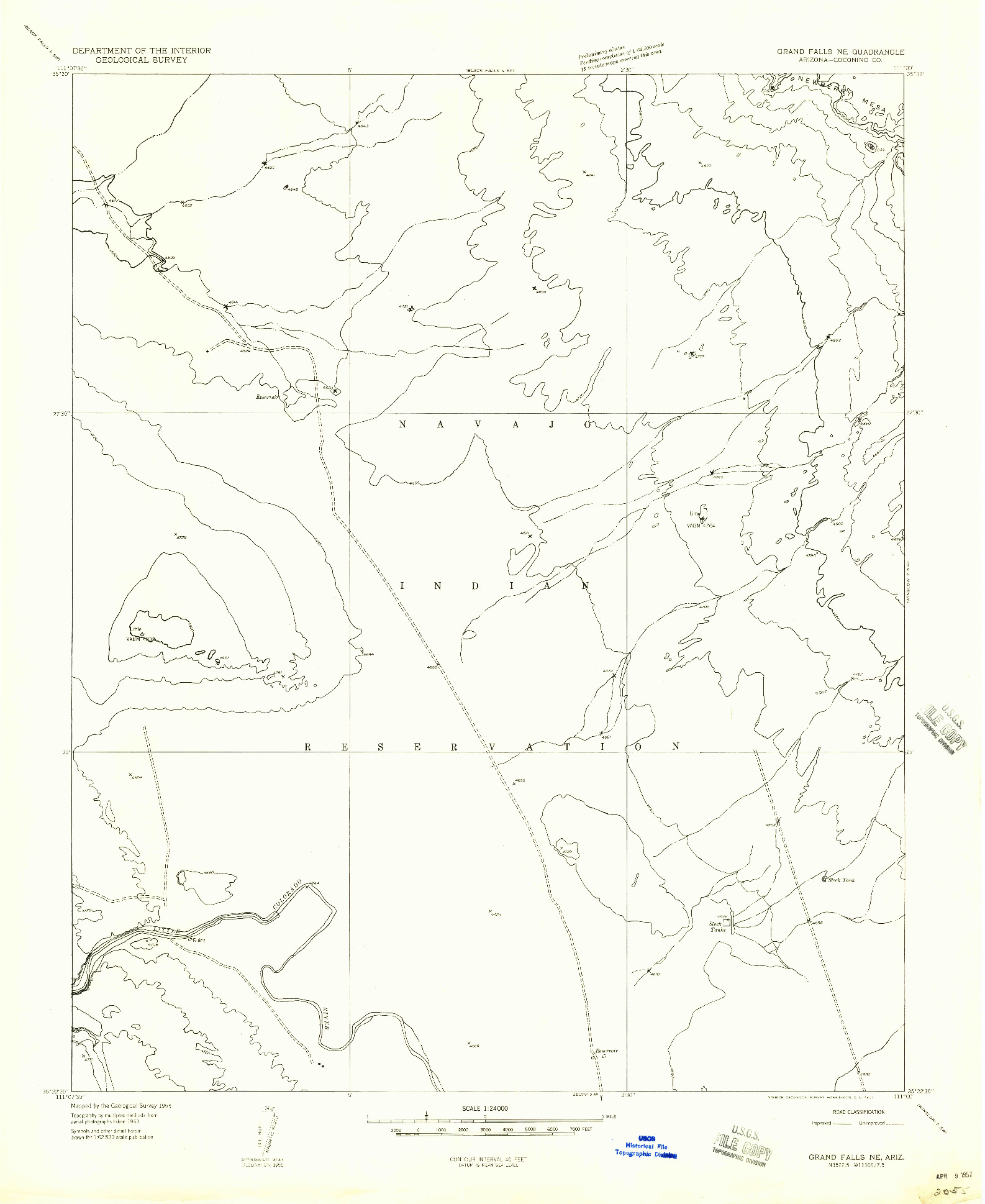 USGS 1:24000-SCALE QUADRANGLE FOR GRAND FALLS NE, AZ 1955