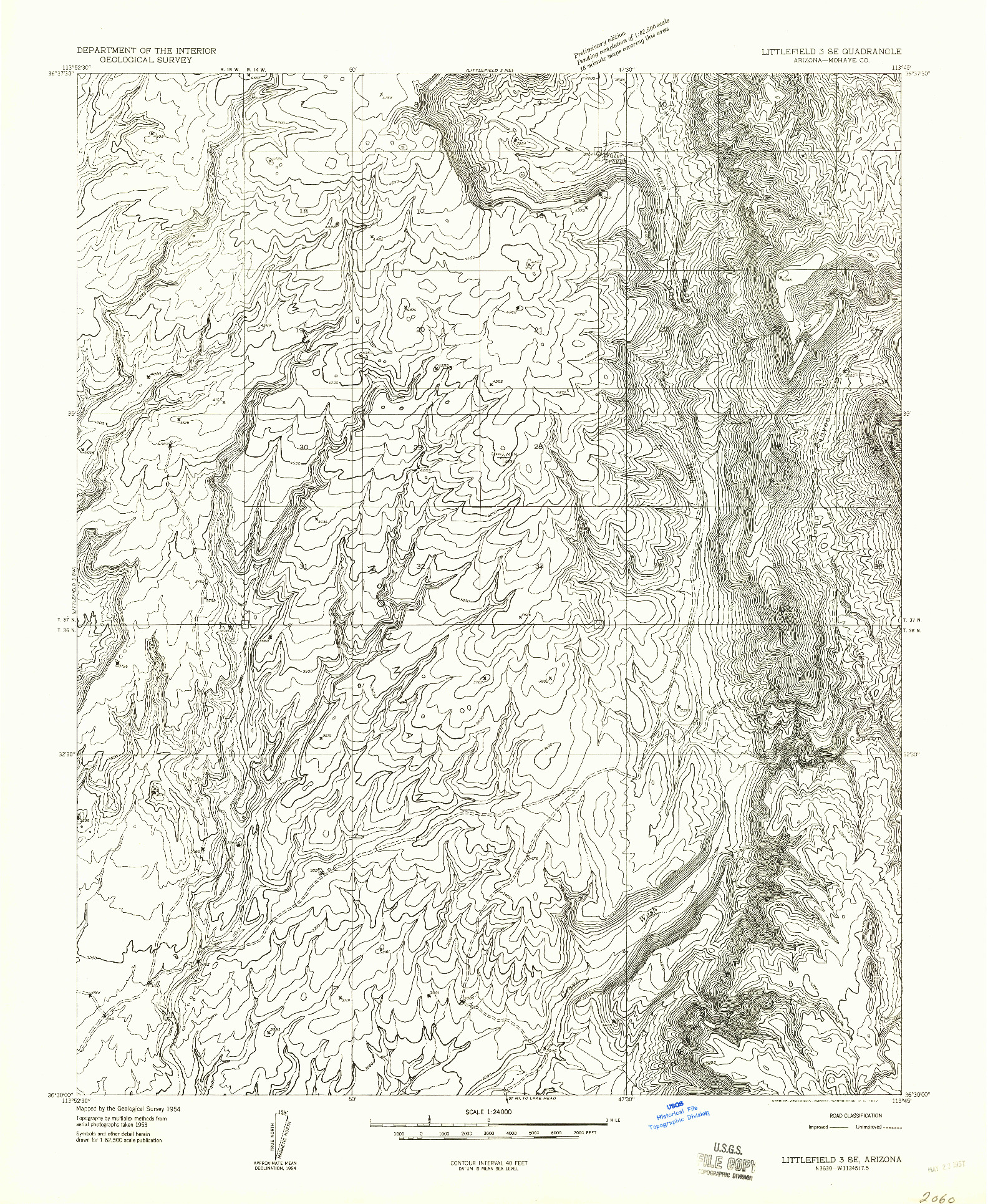 USGS 1:24000-SCALE QUADRANGLE FOR LITTLEFIELD 3 SE, AZ 1954